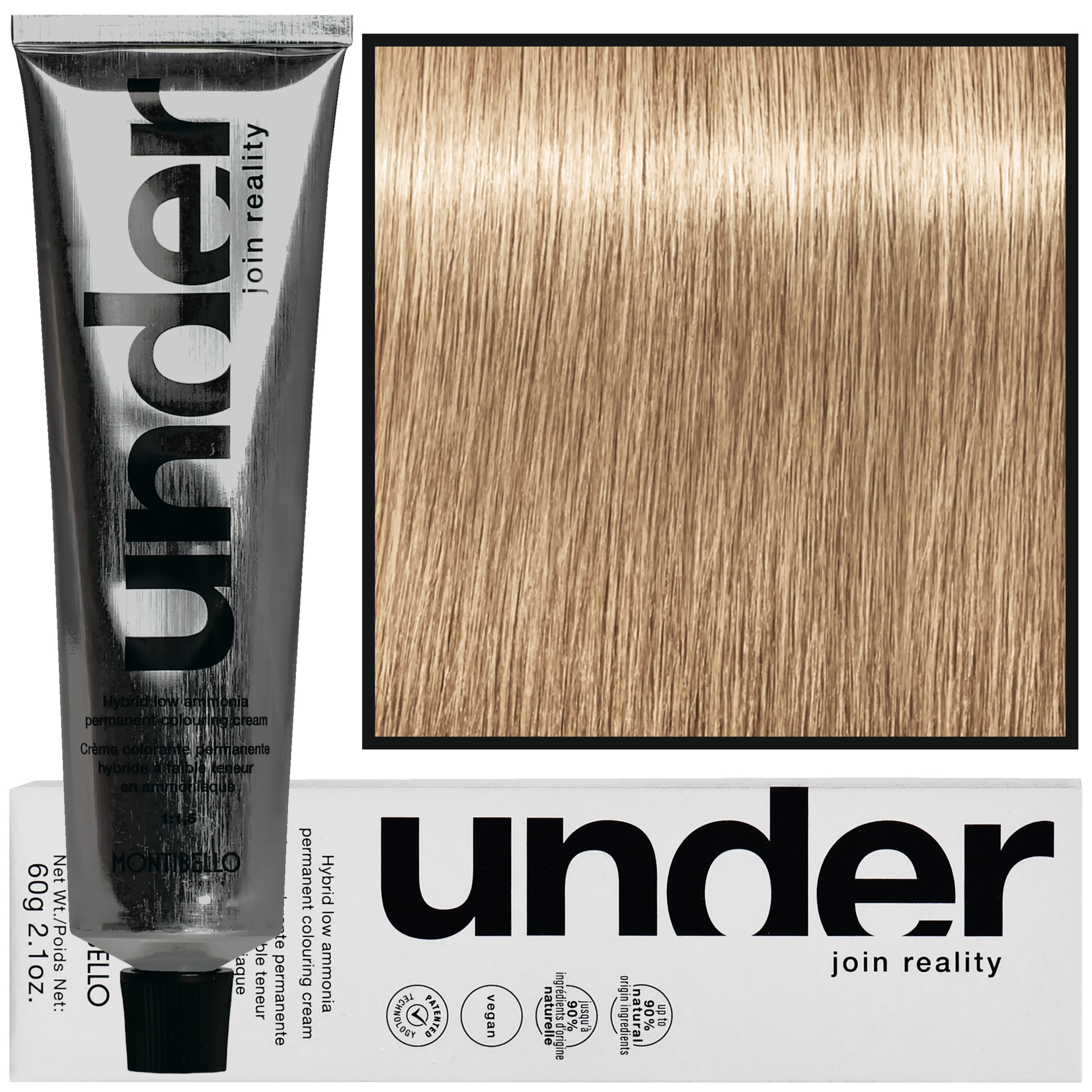 Montibello Under – profesjonalna farba do włosów, 60ml 9.01 / 9NA | Bardzo Jasny Naturalny Popielaty Blond