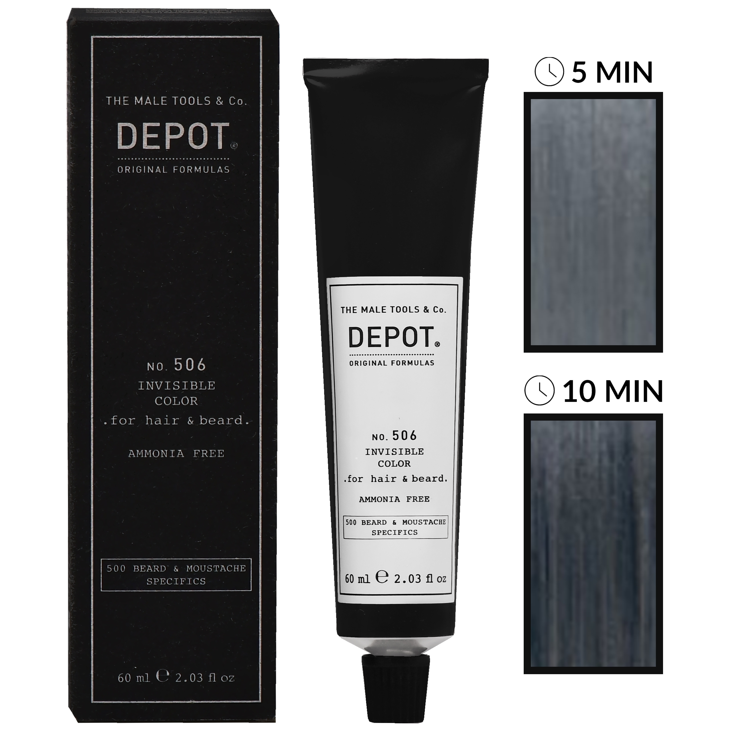 Image of Depot NO. 506 Invisible Color - krem koloryzujący do włosów i brody bez amoniaku, 60ml Natural Graphite | Ciemny Naturalny Popiel