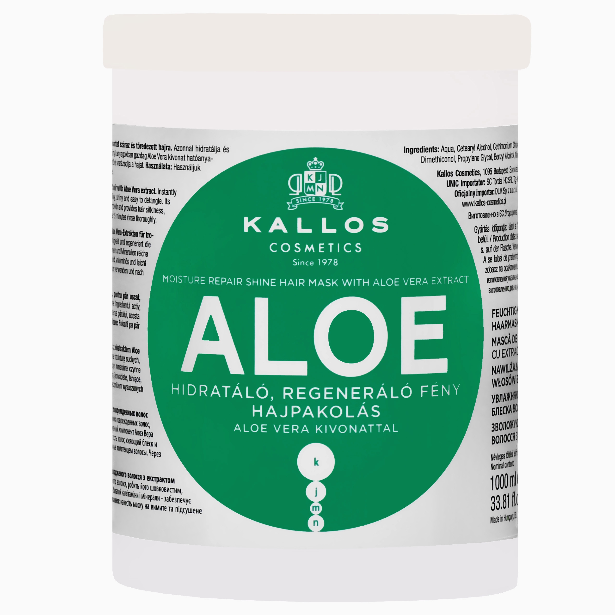 Image of Kallos Aloe Moisture Repair Mask - nawilżająca maska do włosów suchych z aloesem, 1000ml