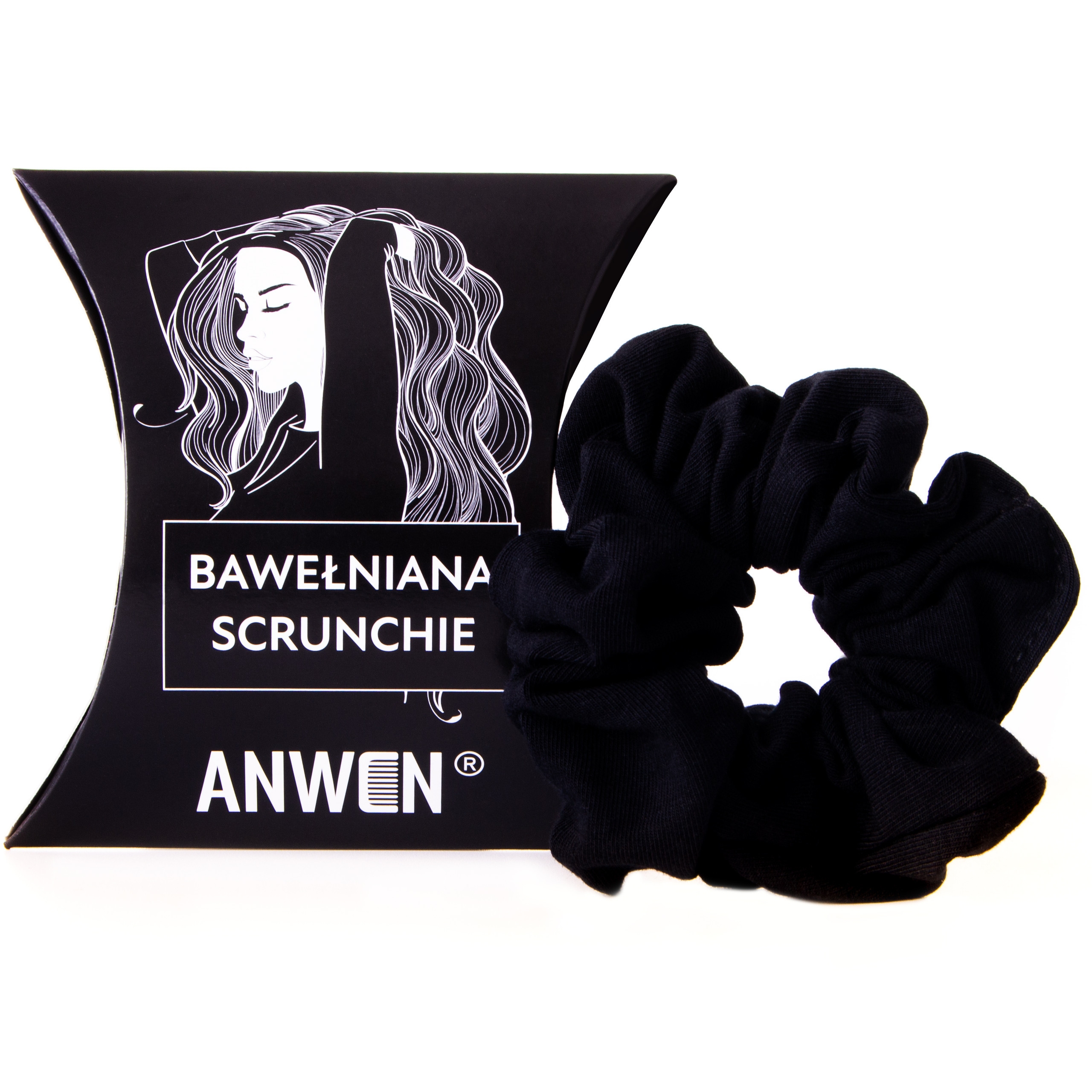 Image of anwen scrunchie bawełniana gumka do włosów czarna
