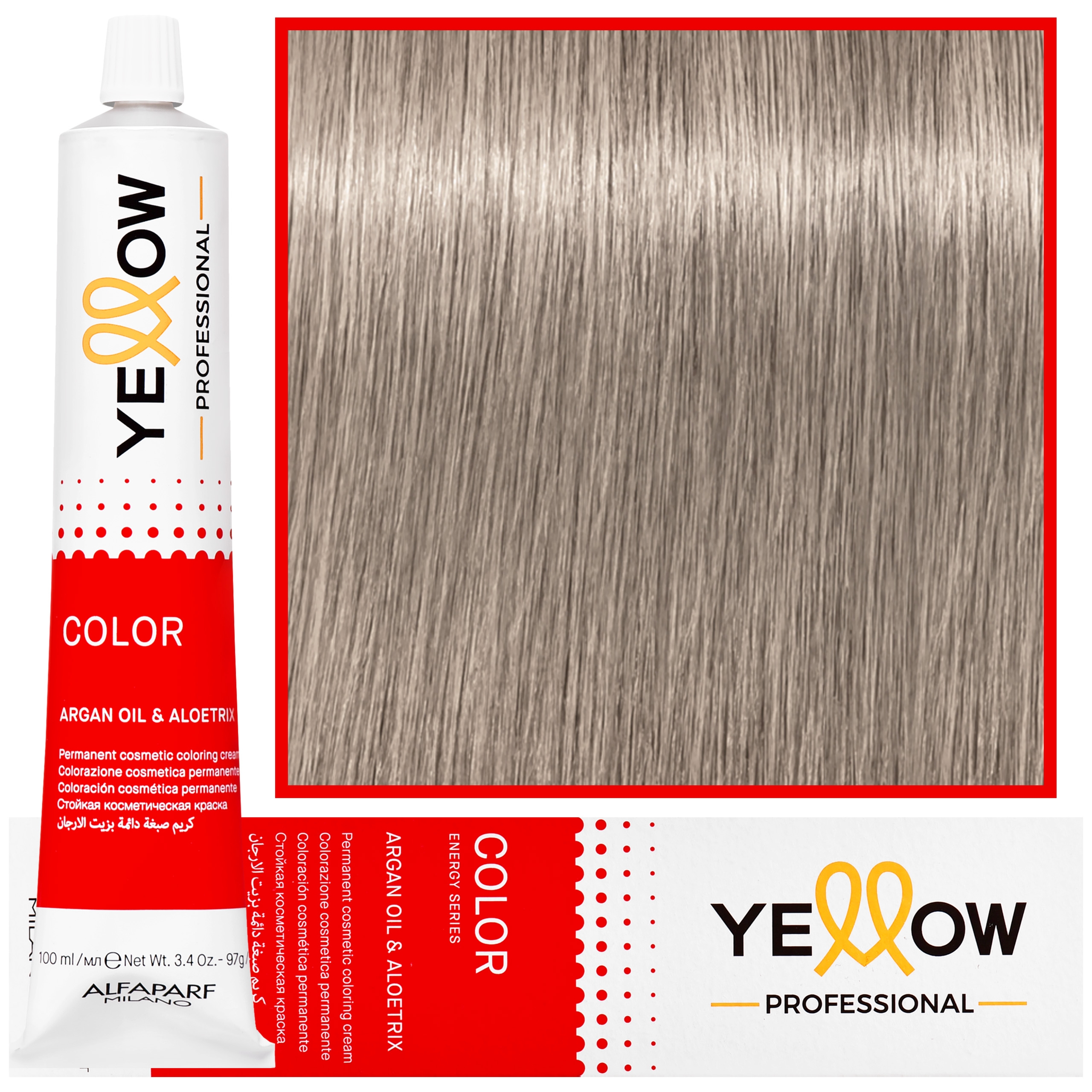 Alfaparf Yellow – trwała farba do włosów z aloesem i kiełkami pszenicy, 100ml 10.01 | Najjaśniejszy Blond Delikatnie Popielaty