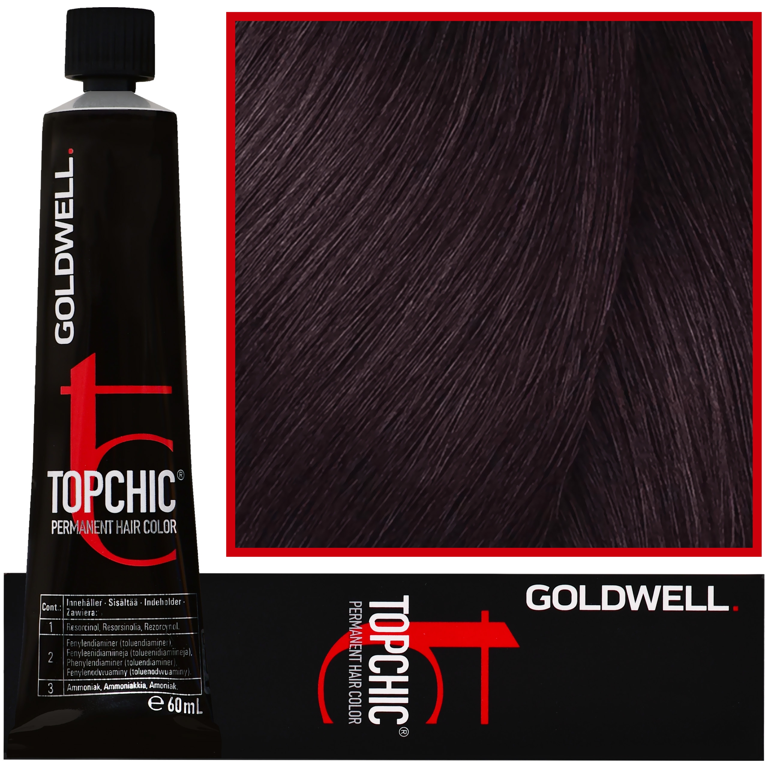 Goldwell Topchic – profesjonalna farba do włosów, 60ml 4R@VR Ciemny Mahoń Z Fioletowo Czerwonym Refleksem