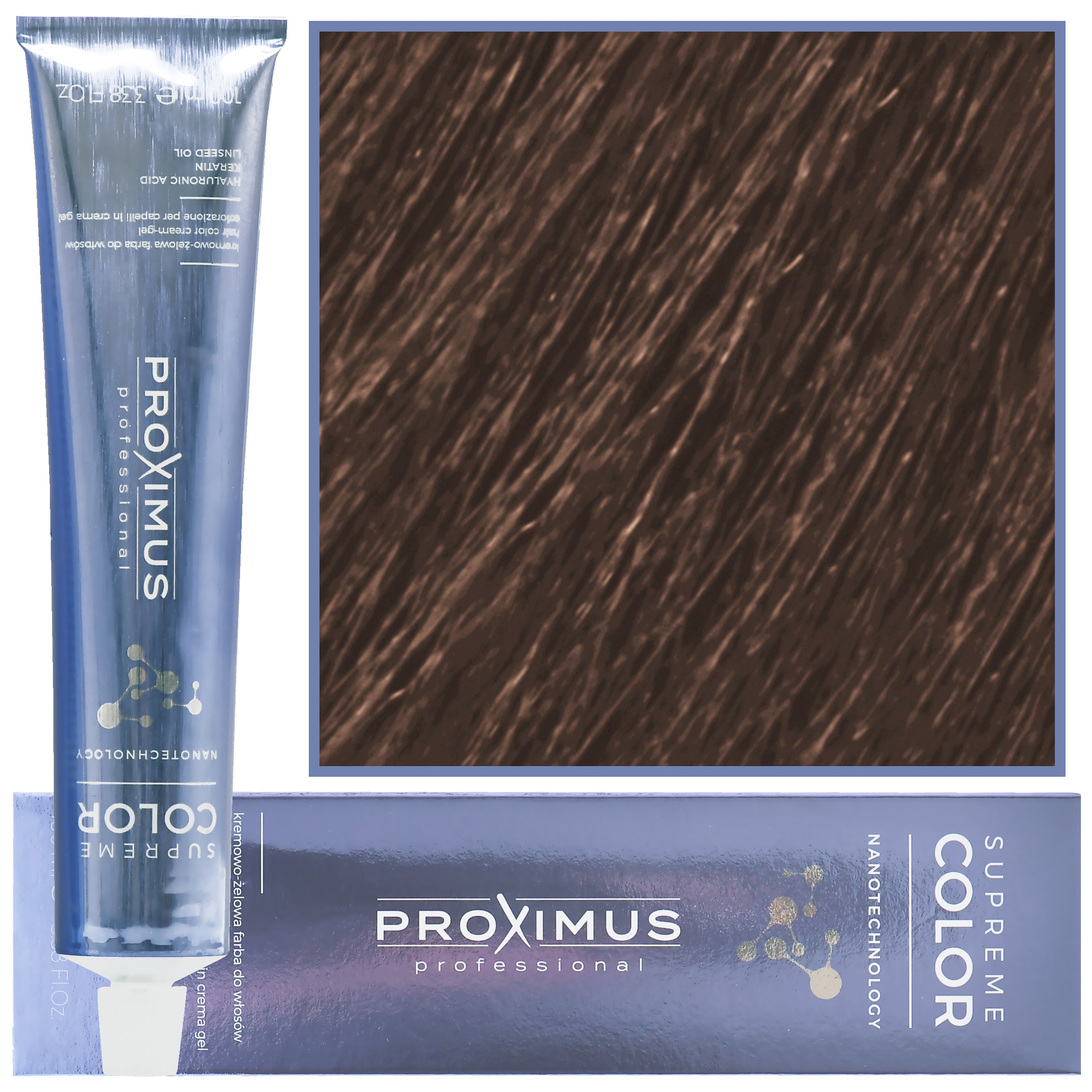 Image of Proximus Supreme Color Nanotechnology – profesjonalna farba do włosów z kwasem hialuronowym, 100ml 5 | Jasny Brąz