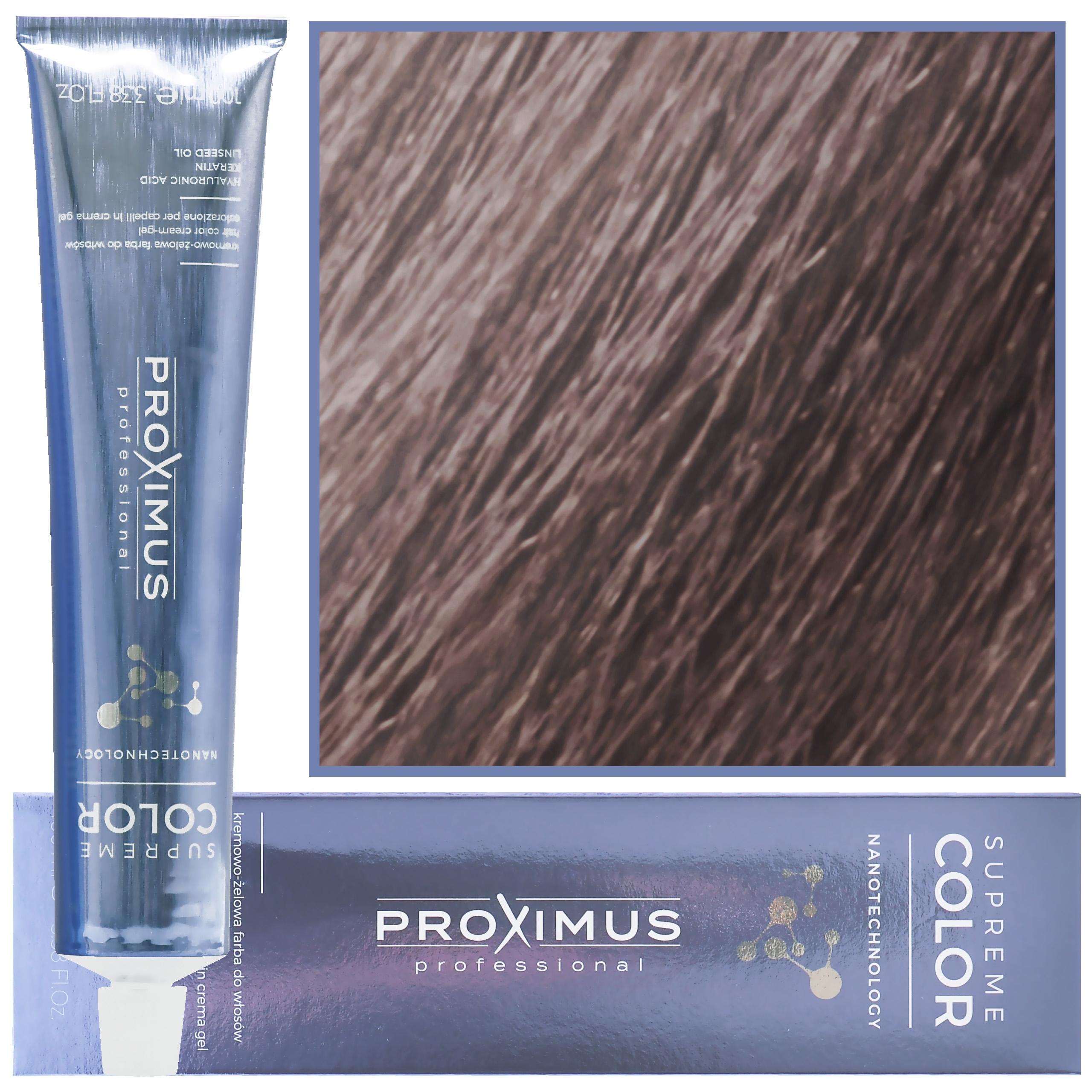 Image of Proximus Supreme Color Nanotechnology – profesjonalna farba do włosów z kwasem hialuronowym, 100ml 11,71 | Super Rozjaśniający Piaskowo Popielaty Blond