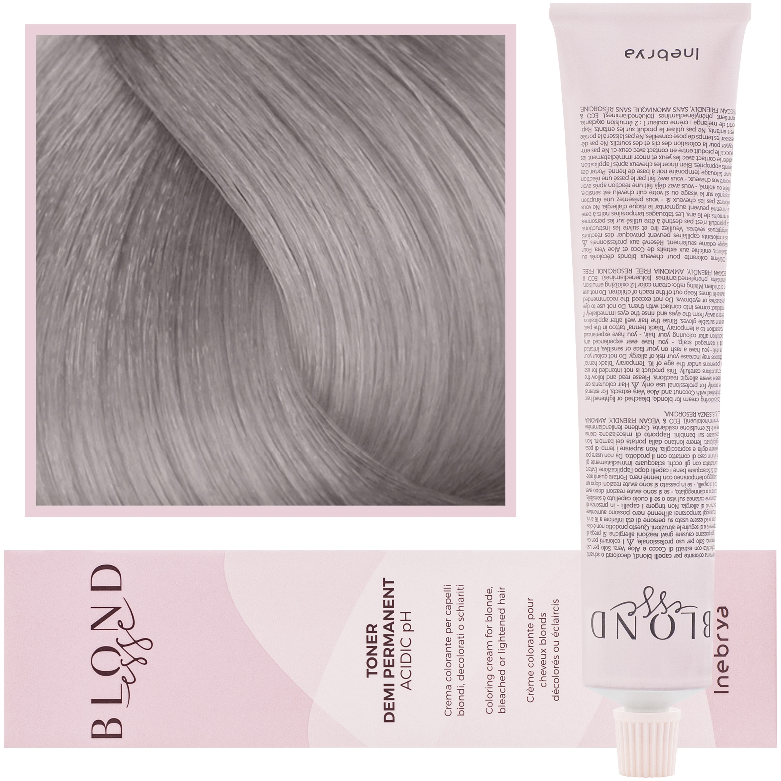 Inebrya Blondesse Toner – toner do włosów, neutralizujący żółte refleksy, 100ml DT04 | Metaliczny Jasny