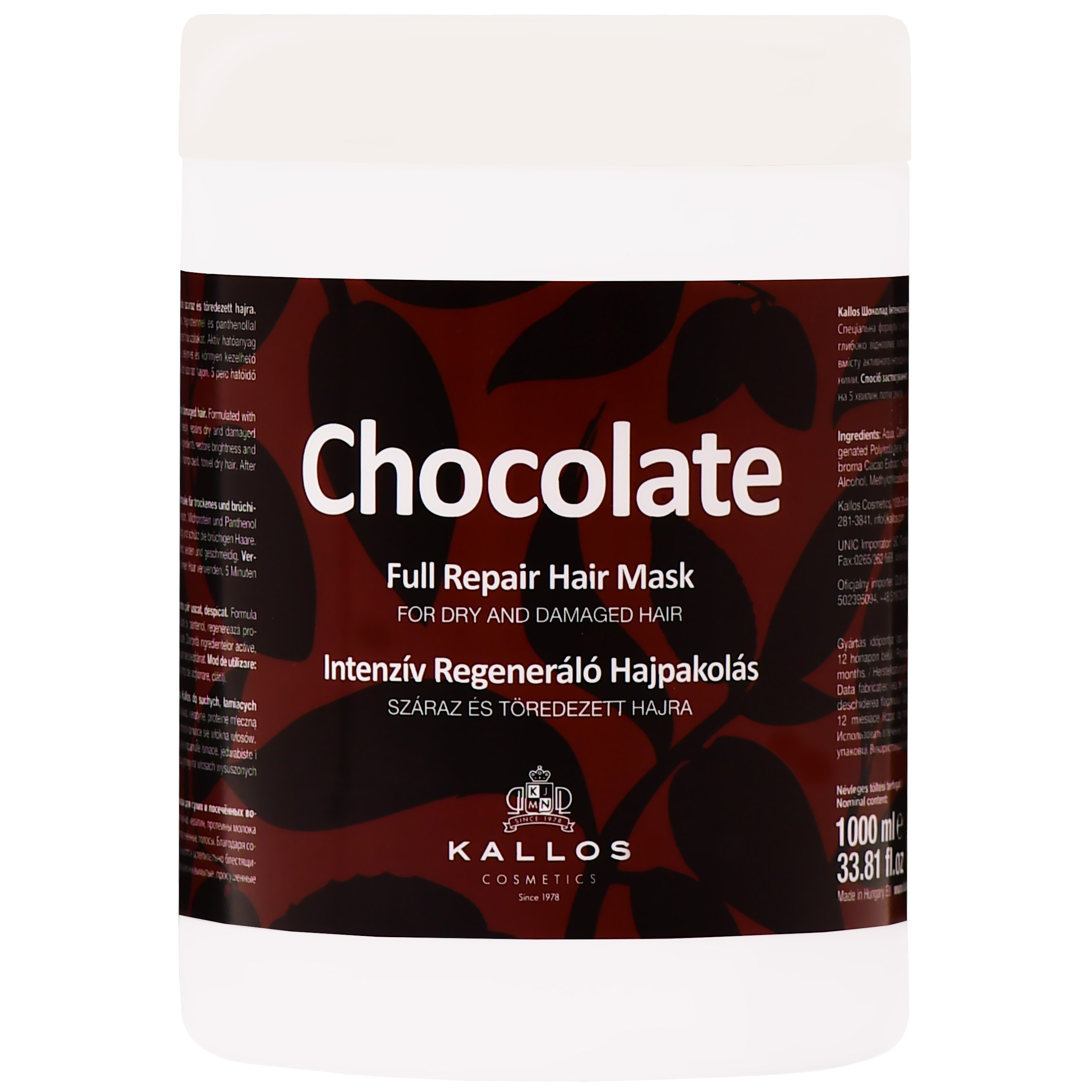 Image of Kallos Chocolate Full Repair Mask - maska do włosów zniszczonych, czekoladowa, 1000ml