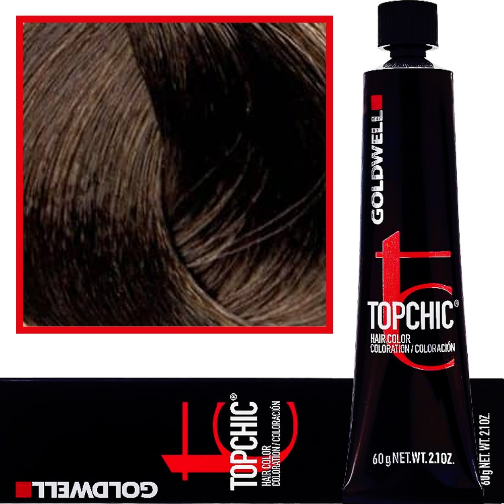 Image of Goldwell Topchic - profesjonalna farba do włosów, 60ml 6-NA Ciemny Naturalny Popielaty Blond