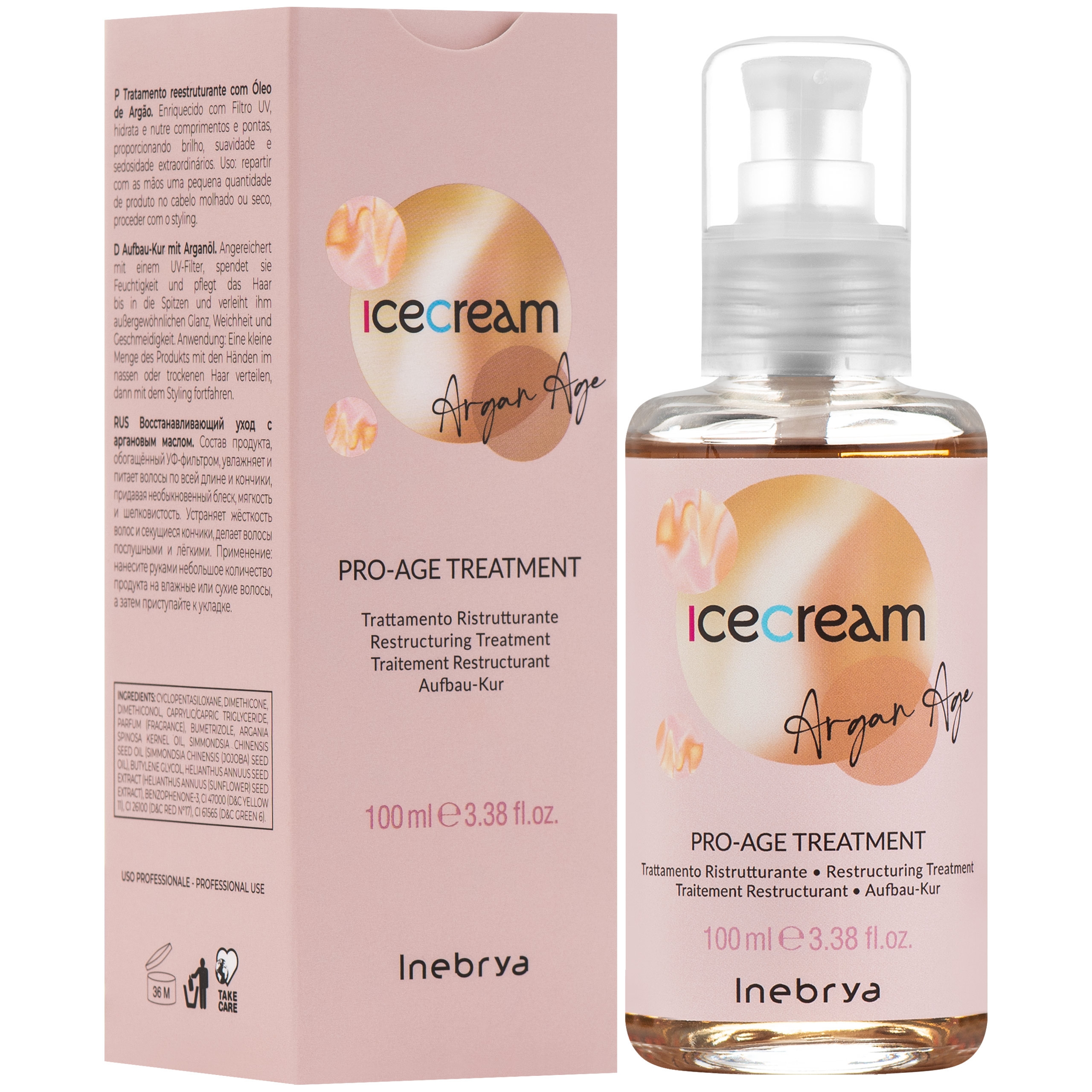 Image of Inebrya Ice Cream Argan Pro Age Treatment - fluid regenerujący do włosów, 100ml