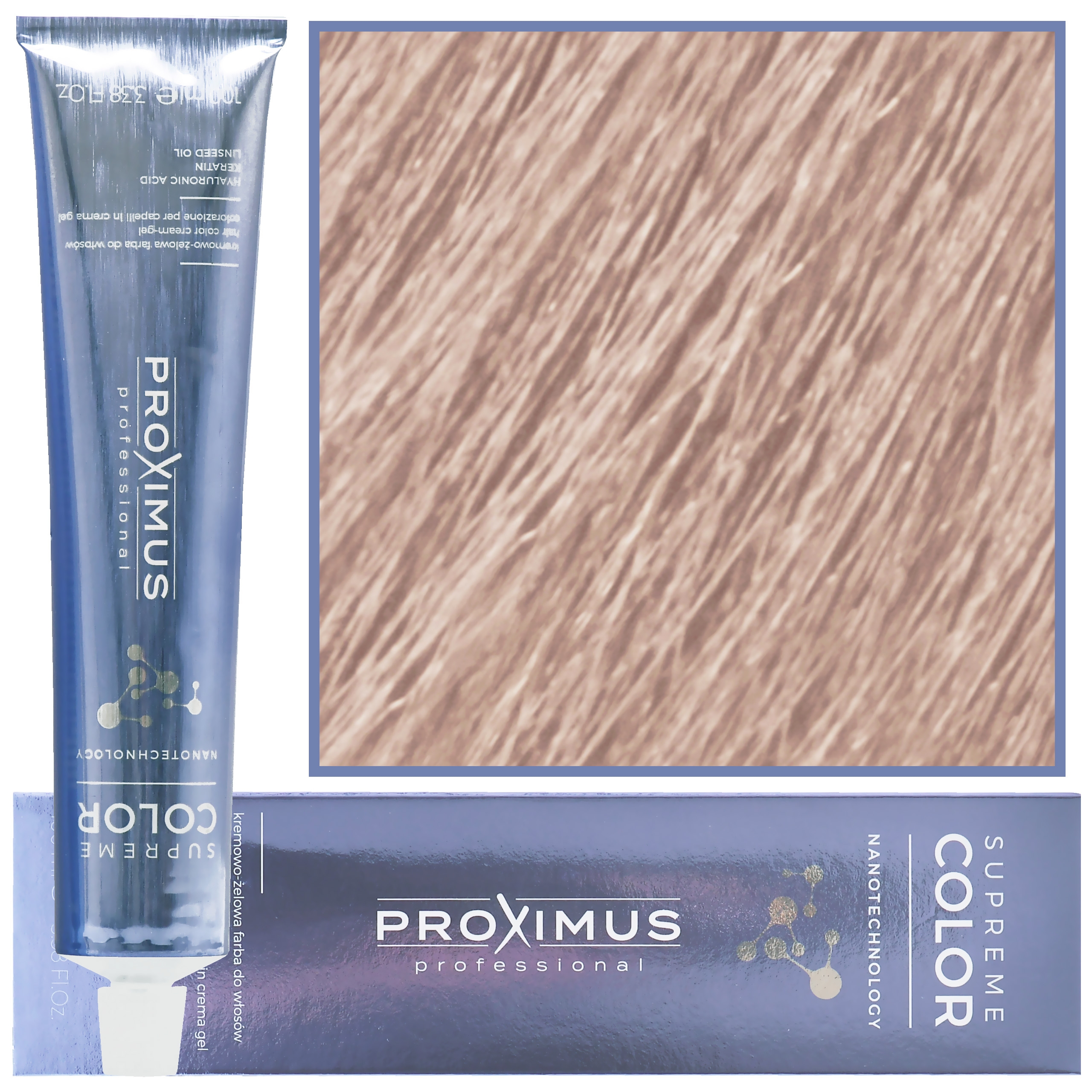 Image of Proximus Supreme Color Nanotechnology – profesjonalna farba do włosów z kwasem hialuronowym, 100ml 10,21 | Bardzo Jasny Platynowy Fioletowo Popielaty Blond