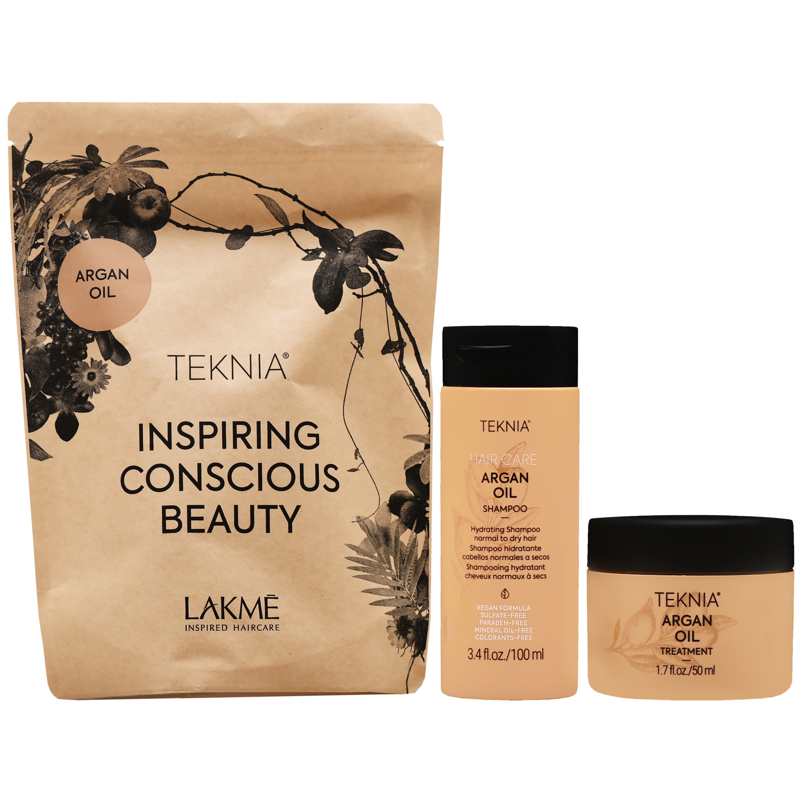 Lakme Teknia Argan Oil Travel Pack – nawilżający, arganowy zestaw do włosów w podróży, 100 ml + 50 ml
