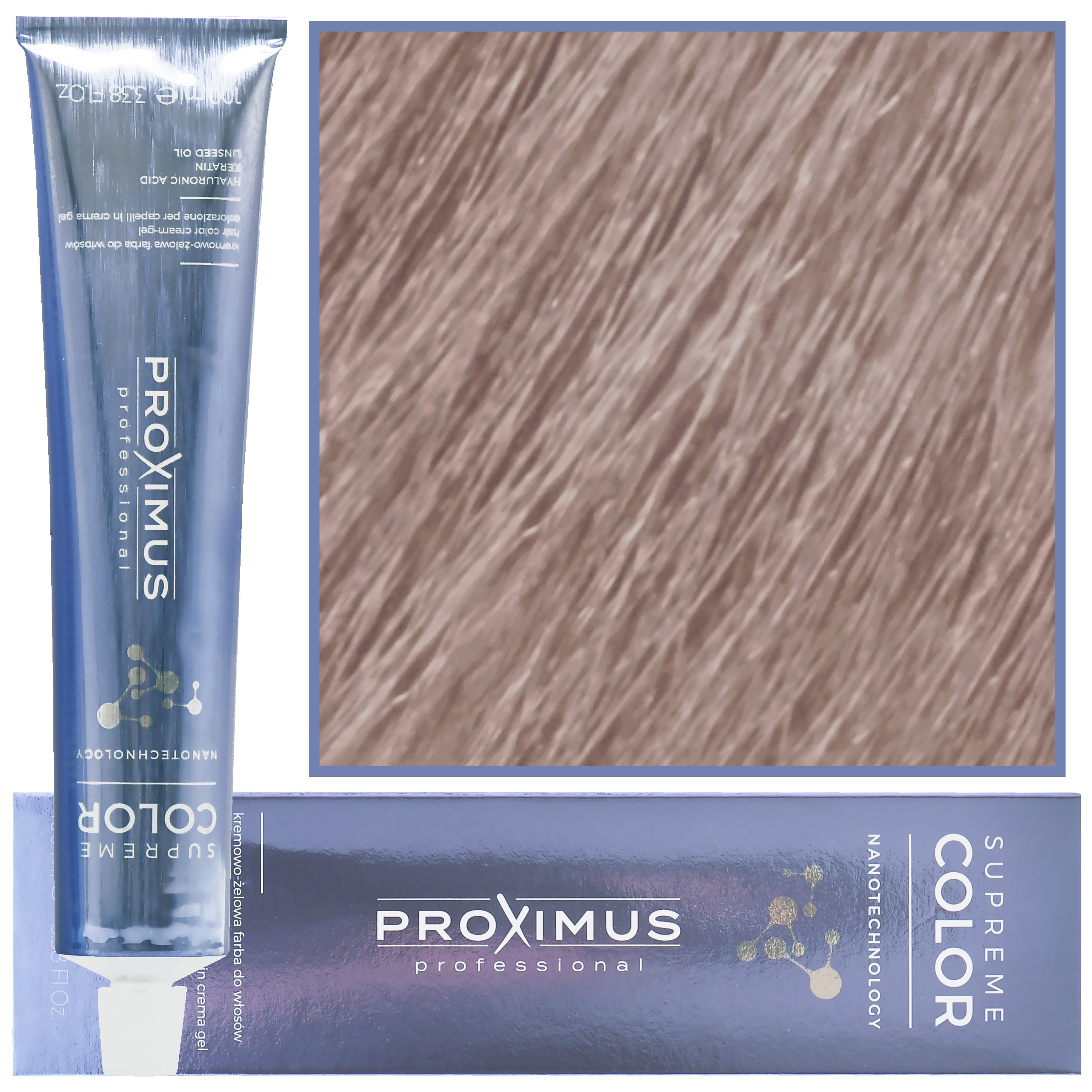 Image of Proximus Supreme Color Nanotechnology – profesjonalna farba do włosów z kwasem hialuronowym, 100ml 9,21 | Bardzo Jasny Fioletowo Popielaty Blond