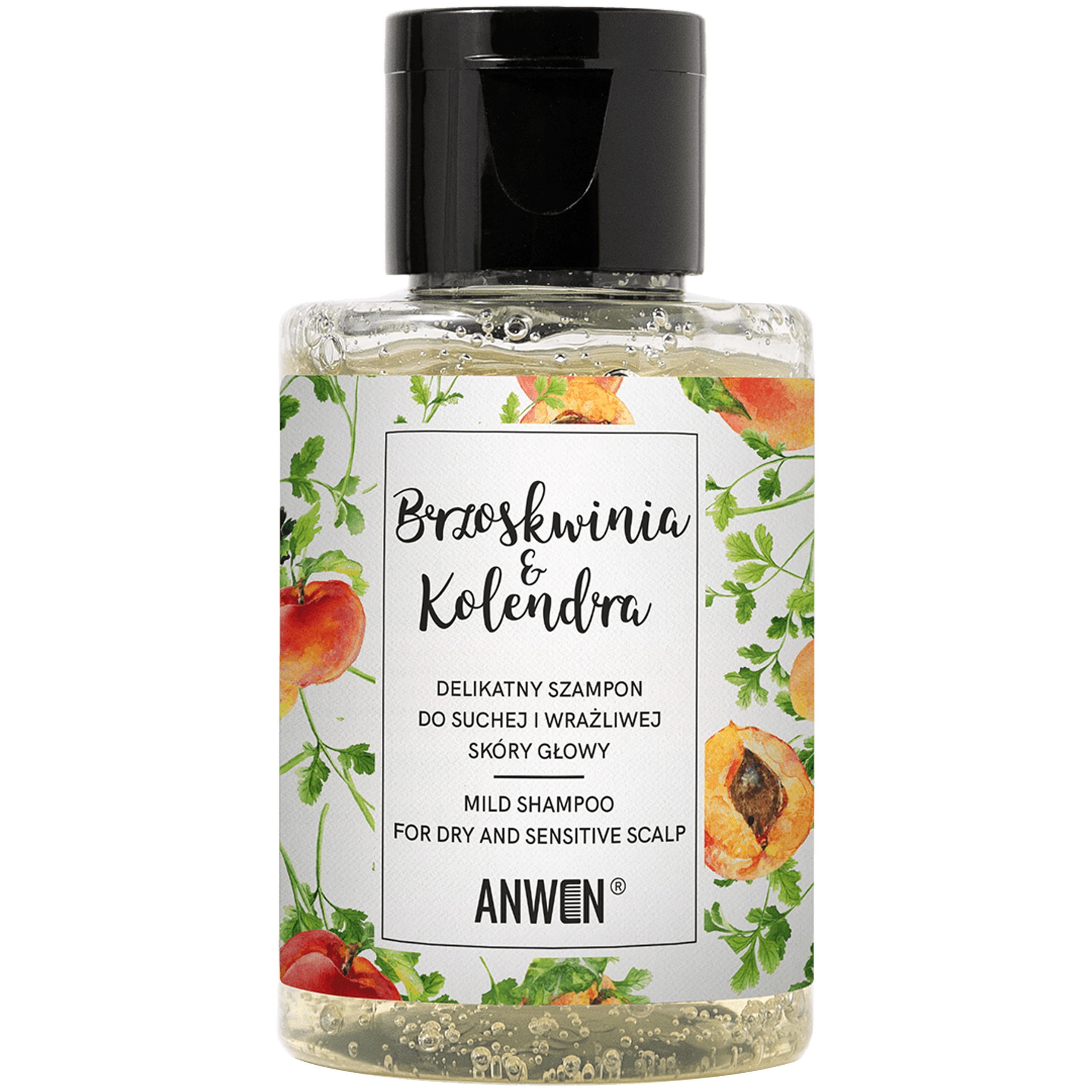 Image of Anwen Szampon Brzoskwinia i Kolendra - łagodny szampon do włosów, 50ml