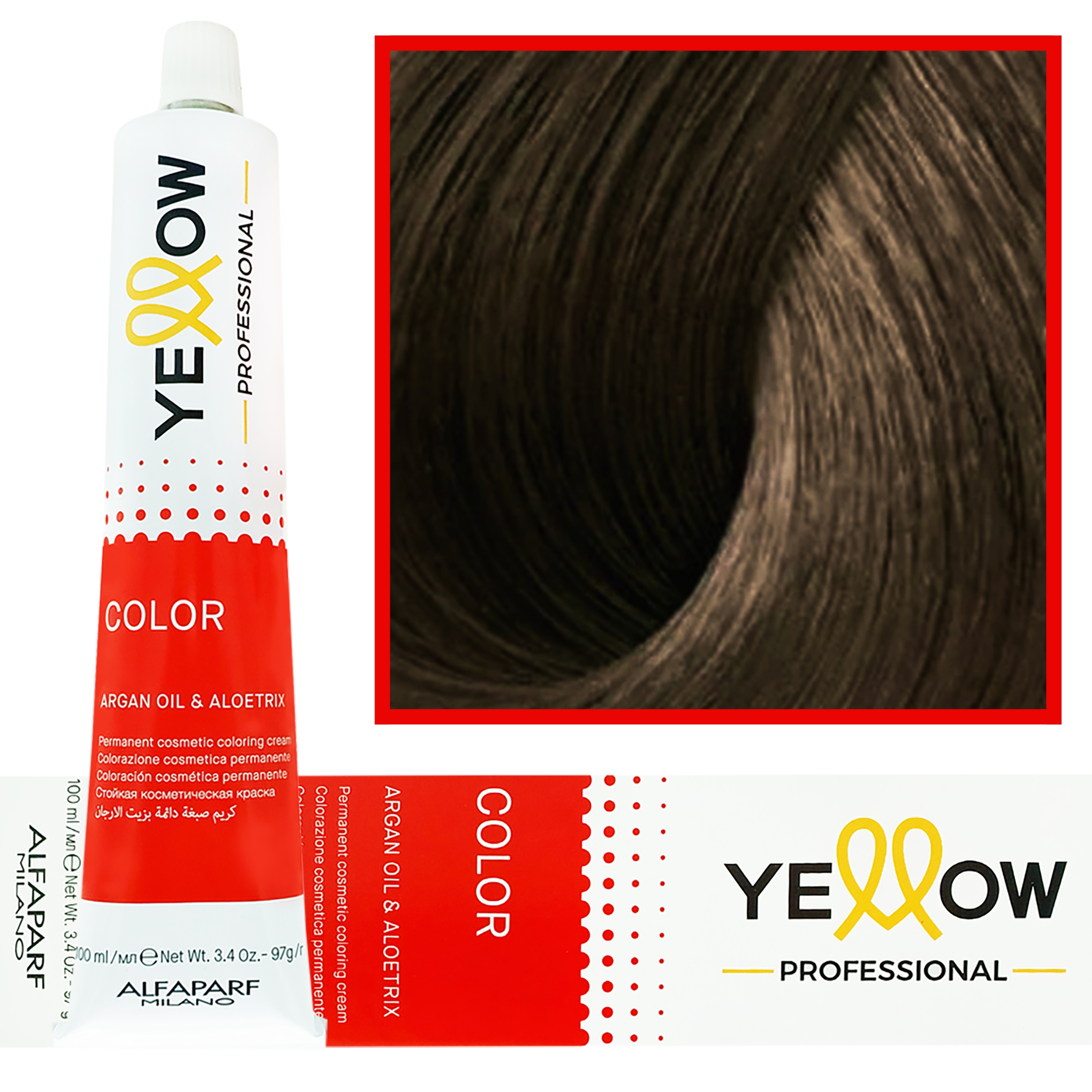 Alfaparf Yellow – trwała farba do włosów z aloesem i kiełkami pszenicy, 100ml 6,7 | Ciemny Matowy Blond