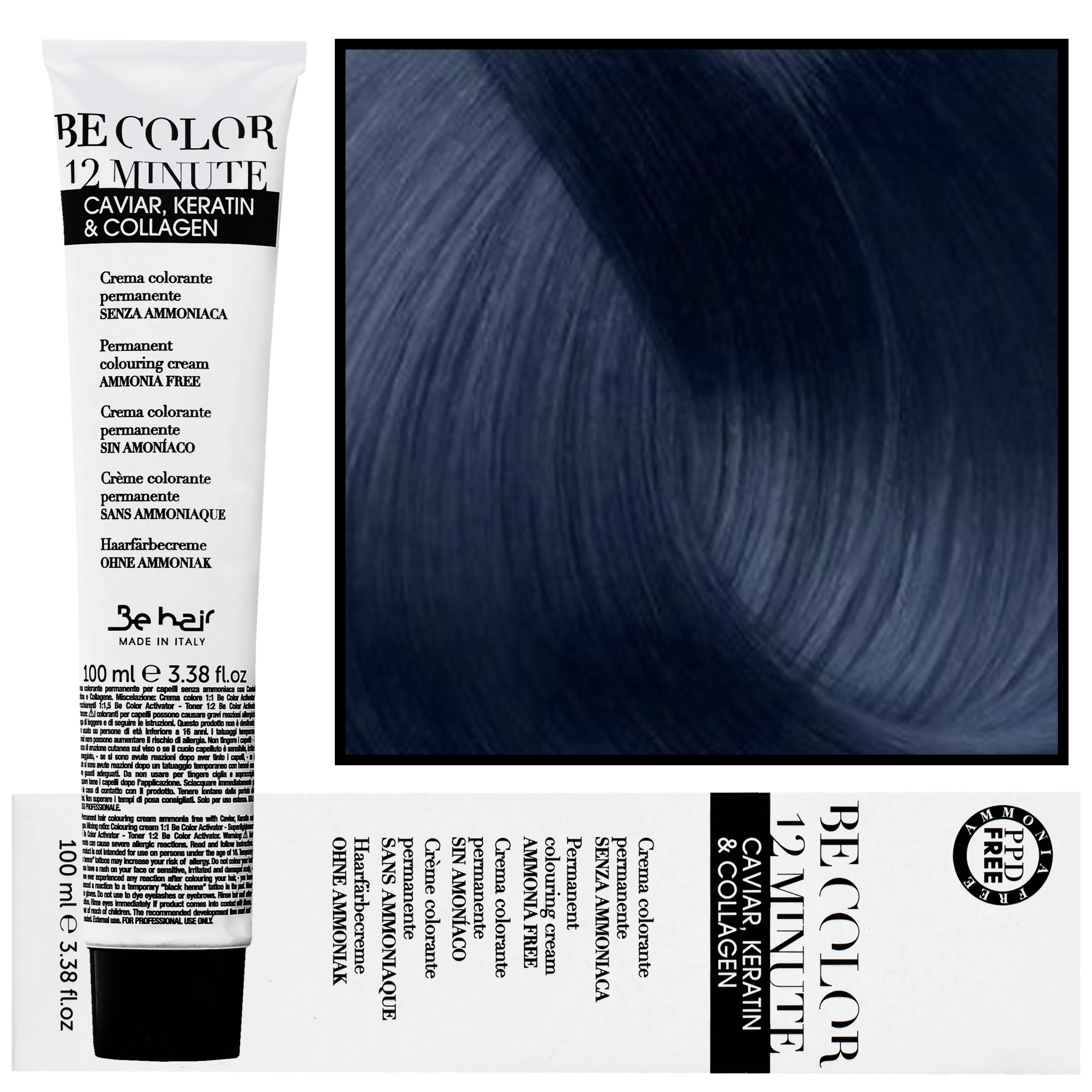 Be Hair Be Color 12 minute – farba do włosów bez amoniaku, 100ml 1,11 | Niebieski Czarny