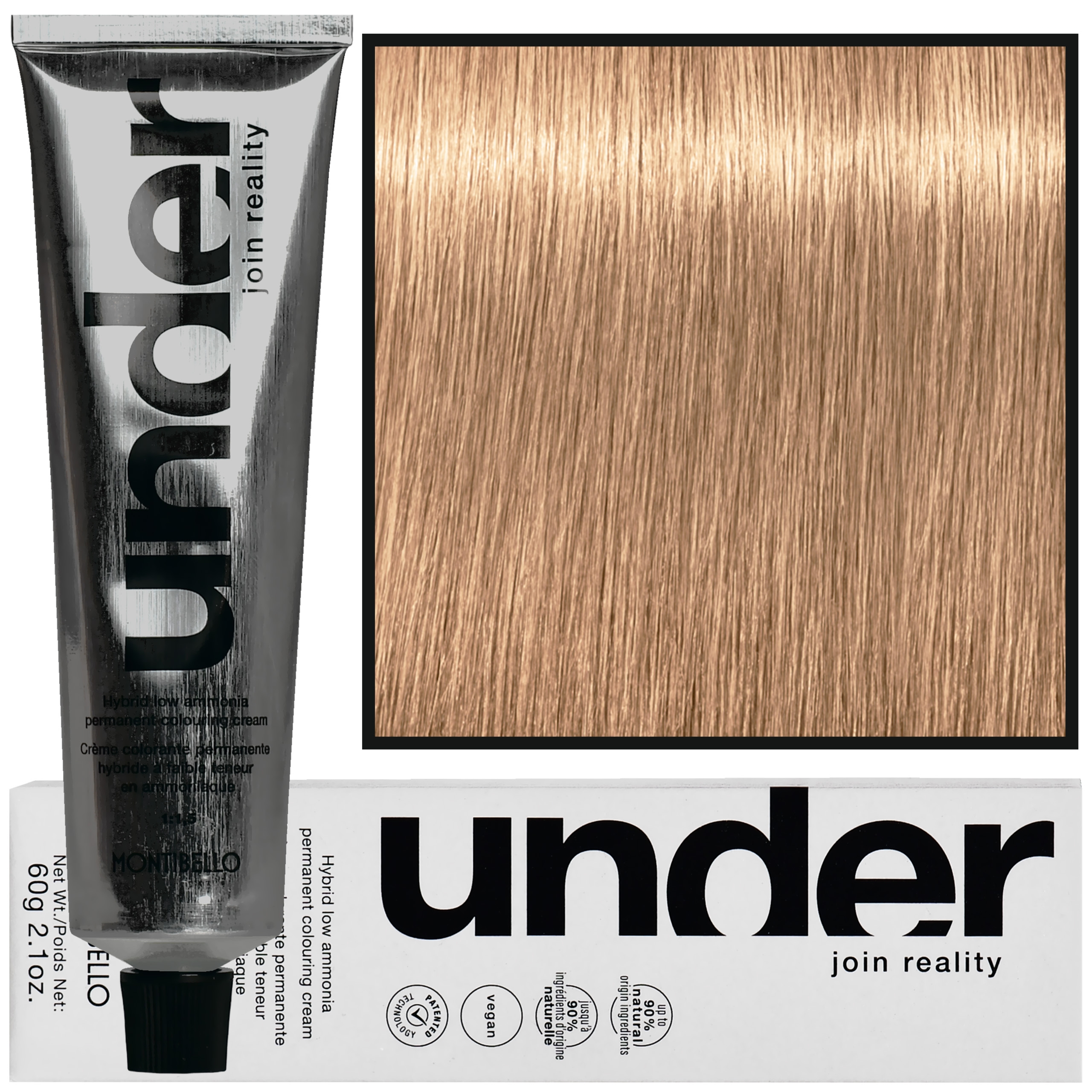 Montibello Under – profesjonalna farba do włosów, 60ml 9.32 / 9GP | Bardzo Jasny Blond Złoto-Perłowy