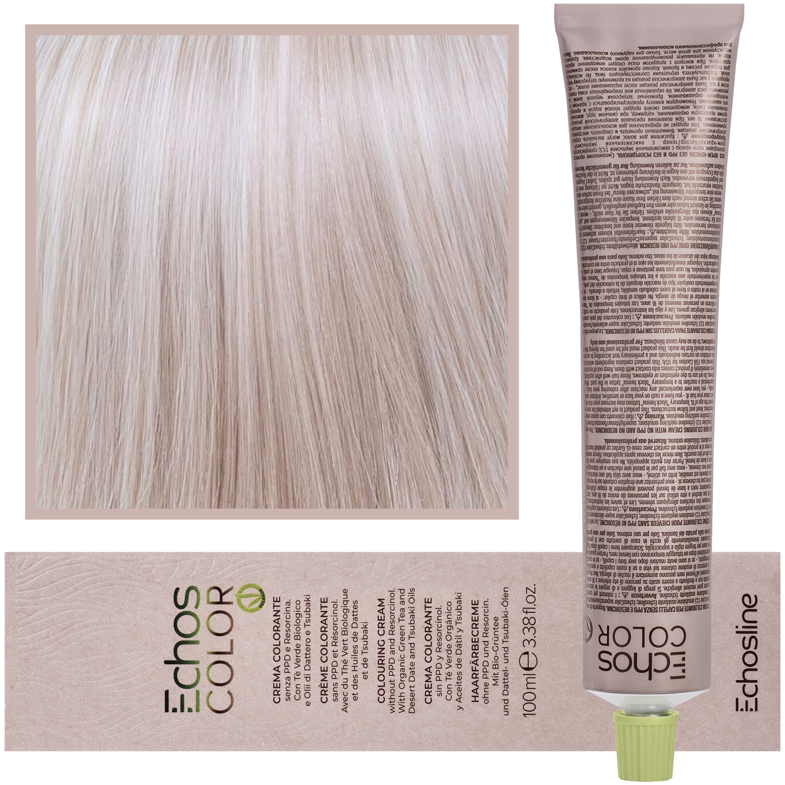 Echosline Echos Color Colouring Cream – wegańska farba do włosów, 100ml 9.12 | Bardzo Jasny Blond Popielato-Fioletowy
