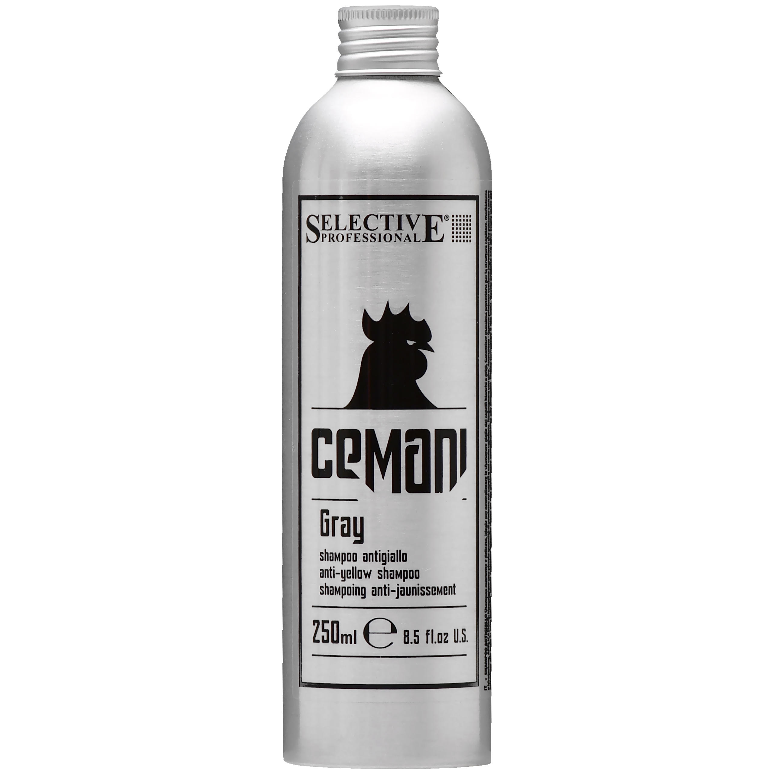 Image of Selective Cemani Gray Anti-Yellow - szampon do włosów siwych i rozjaśnianych dla mężczyzn, 250ml