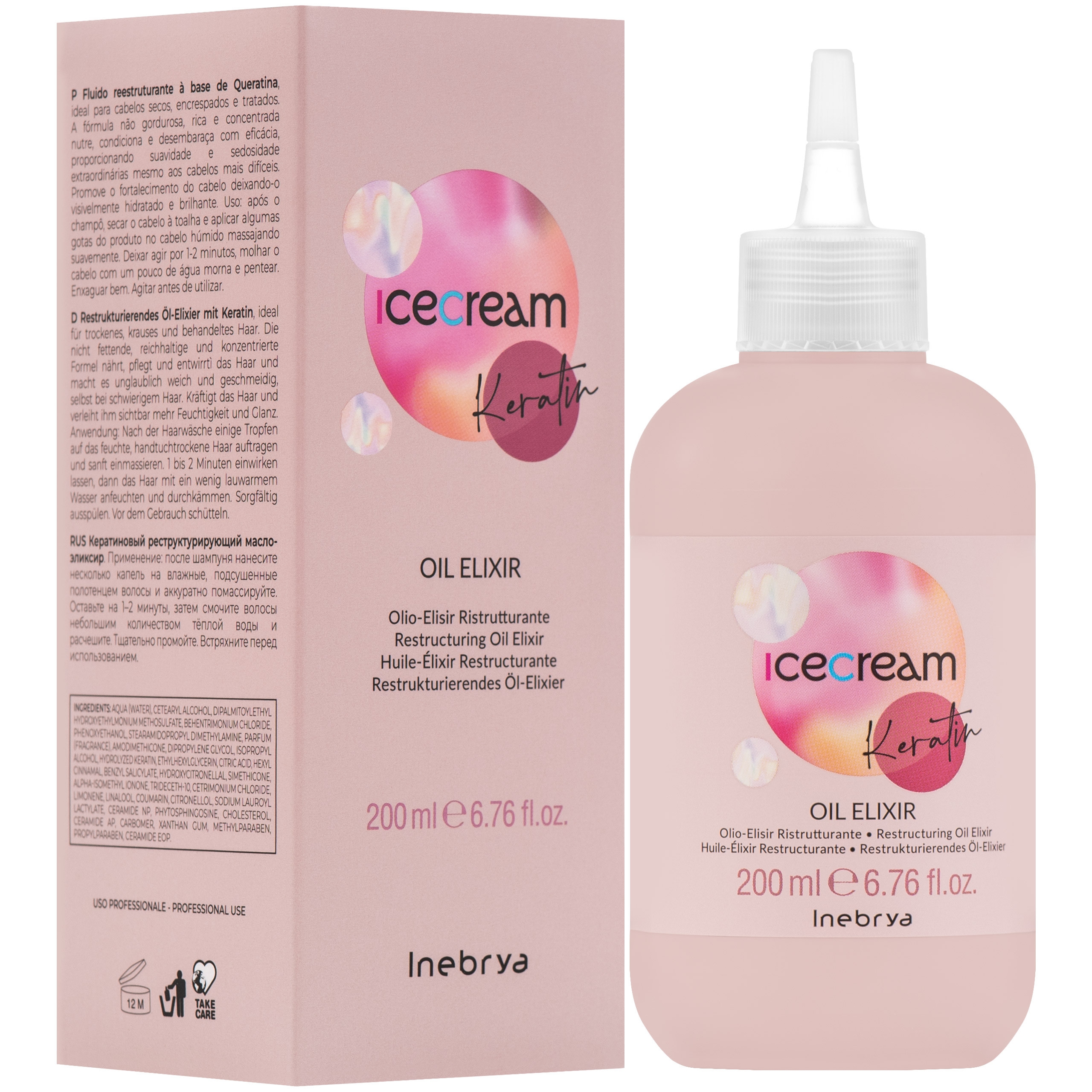 Image of Inebrya Ice Cream Keratin Elixir - olejek odżywczy do włosów, 200ml