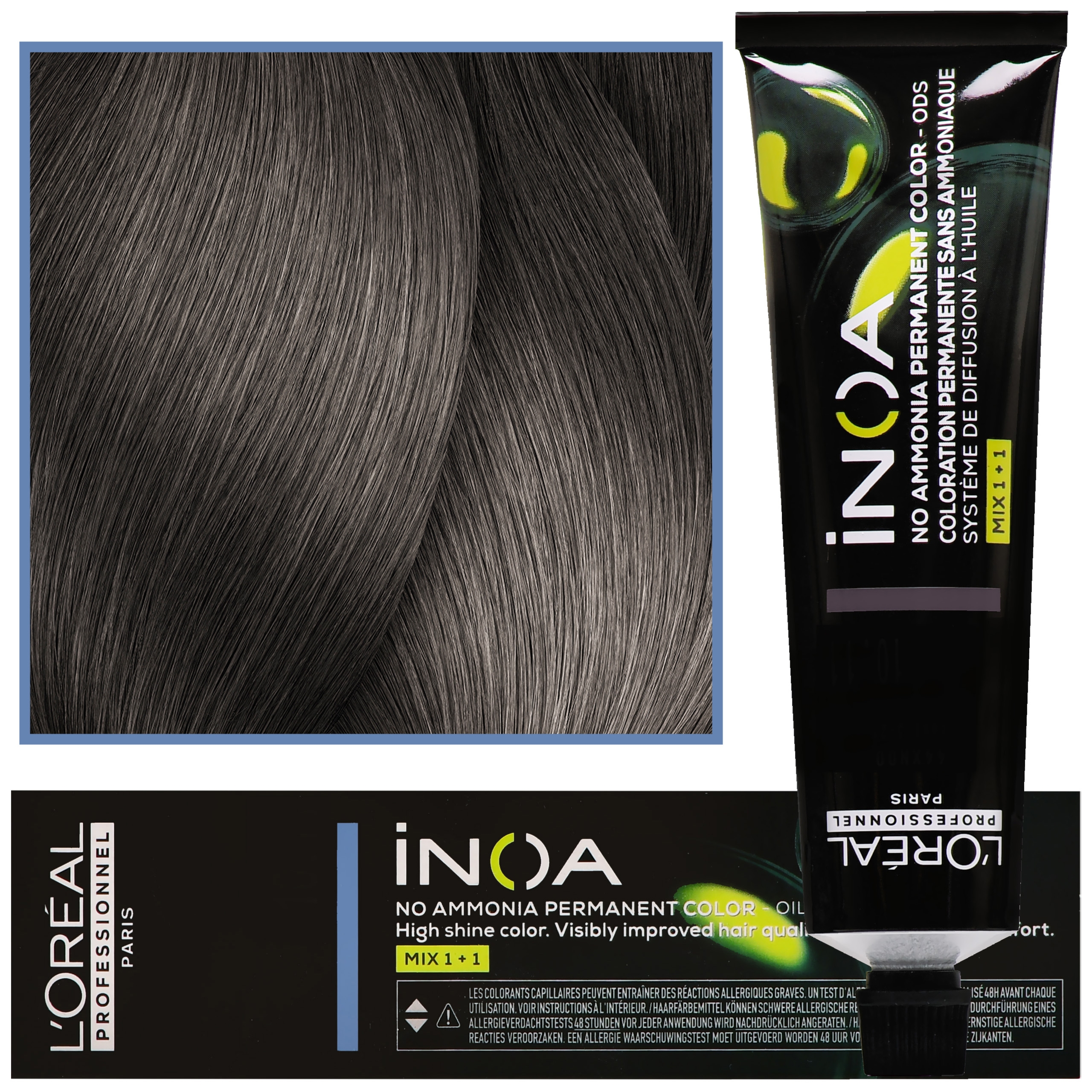 Loreal Professionnel Inoa – farba do włosów bez amoniaku z dodatkową ochroną włosa, 60ml 7.11 Intensywny Popielaty Blond