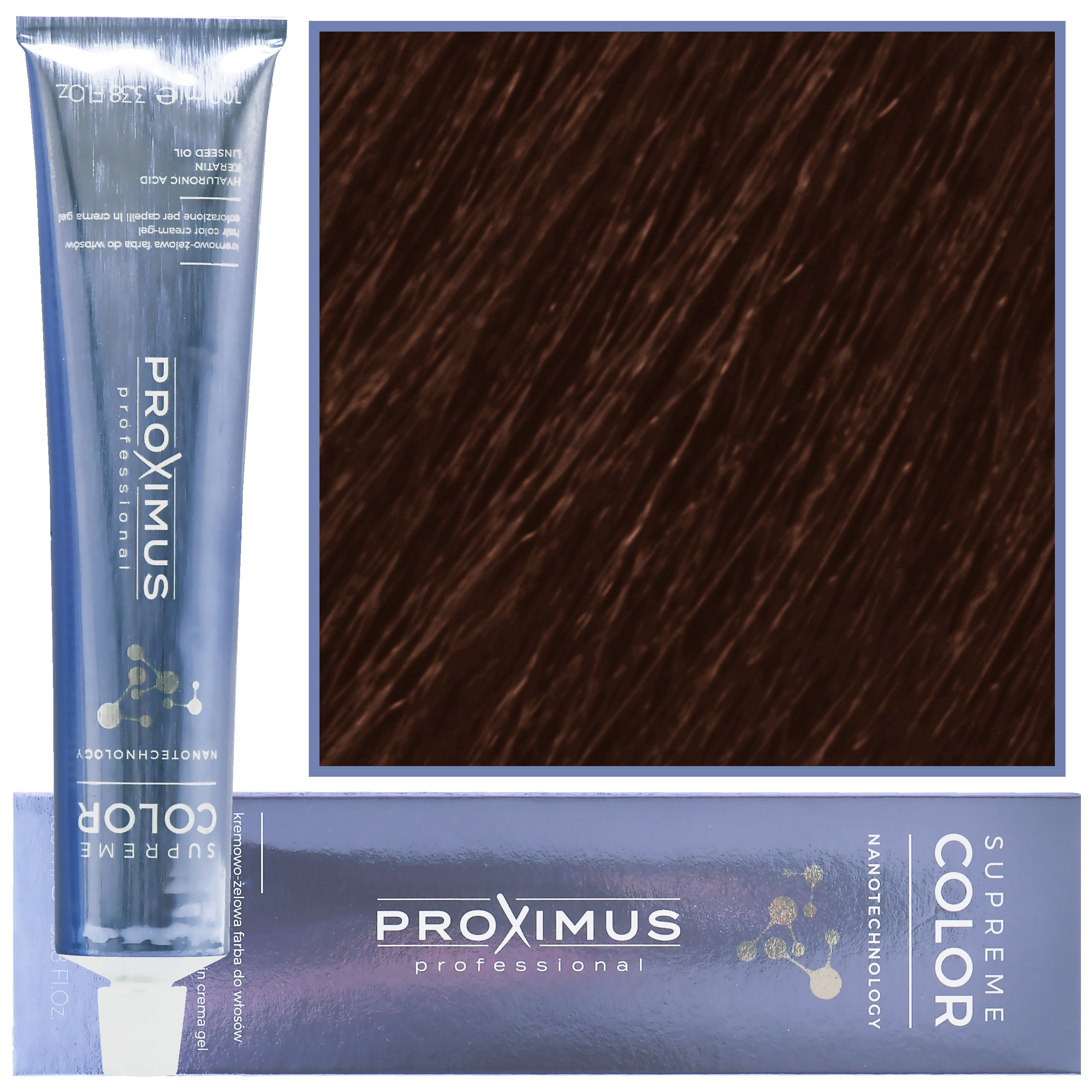 Image of Proximus Supreme Color Nanotechnology – profesjonalna farba do włosów z kwasem hialuronowym, 100ml 5,3 | Jasny Złoty Brąz