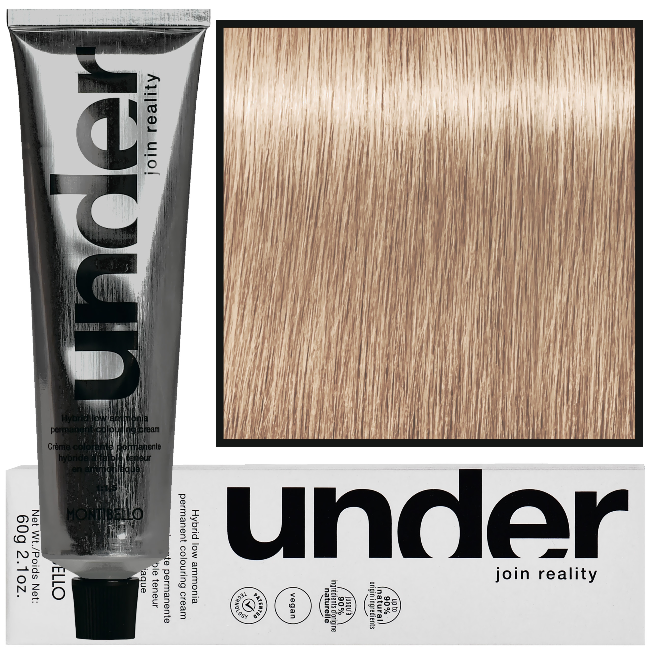 Montibello Under – profesjonalna farba do włosów, 60ml 10.63 / 10BG | Najjaśniejszy Blond Brązowo-Złoty