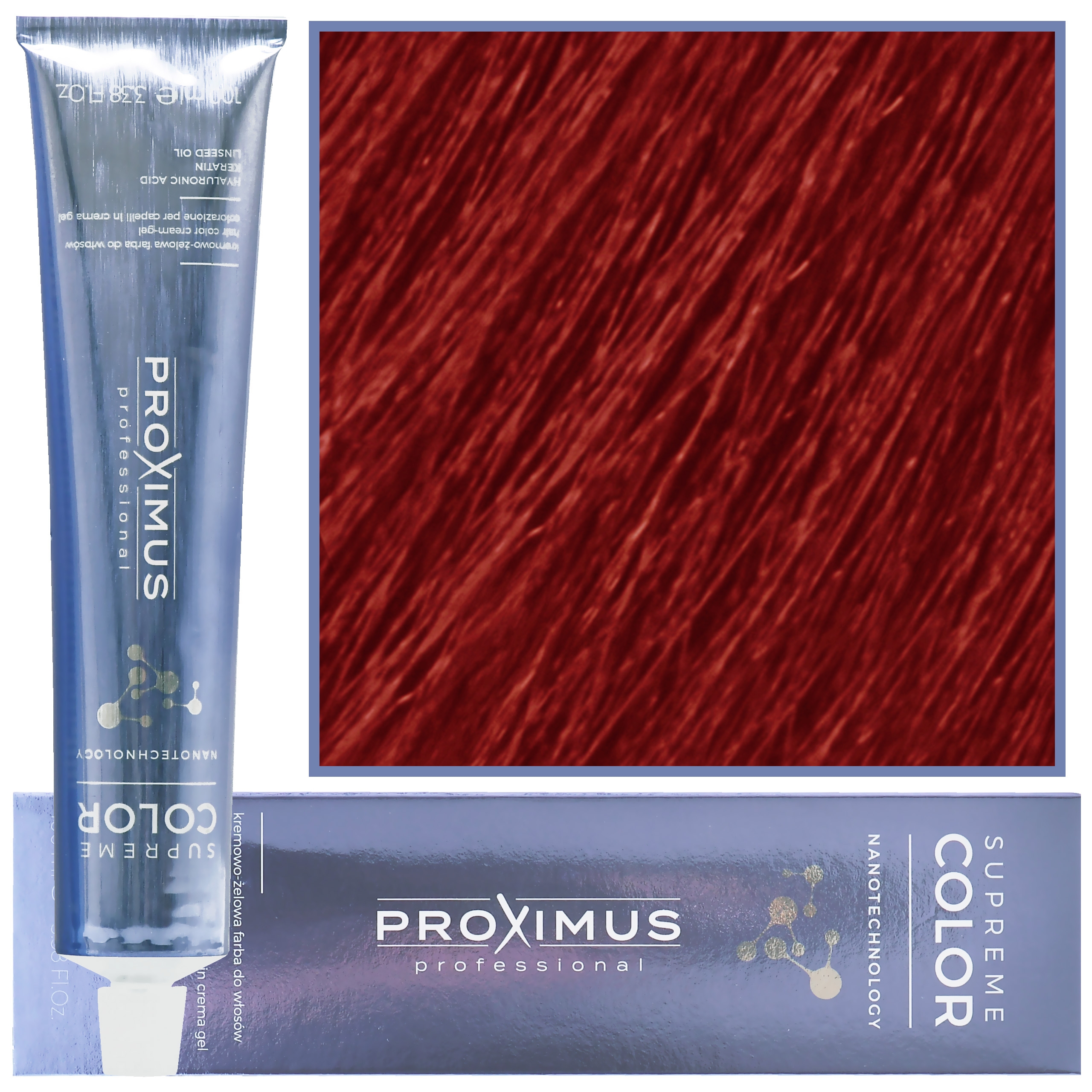 Image of Proximus Supreme Color Nanotechnology – profesjonalna farba do włosów z kwasem hialuronowym, 100ml 6,64 | Ciemny Miedziano Czerwony Blond