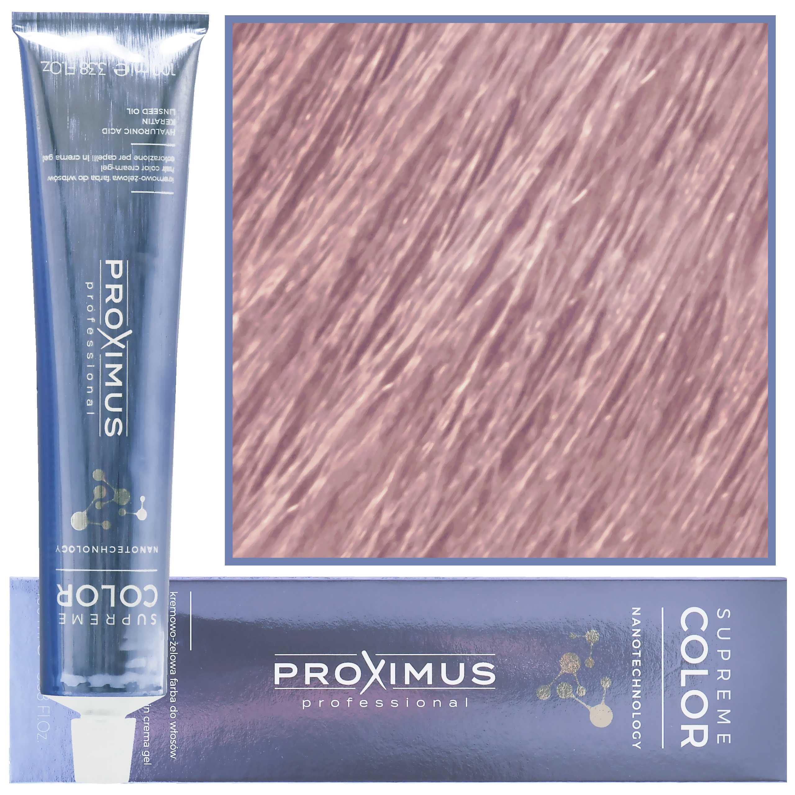 Image of Proximus Supreme Color Nanotechnology – profesjonalna farba do włosów z kwasem hialuronowym, 100ml 9,25 | Bardzo Jasny Fioletowo Mahoniowy Blond