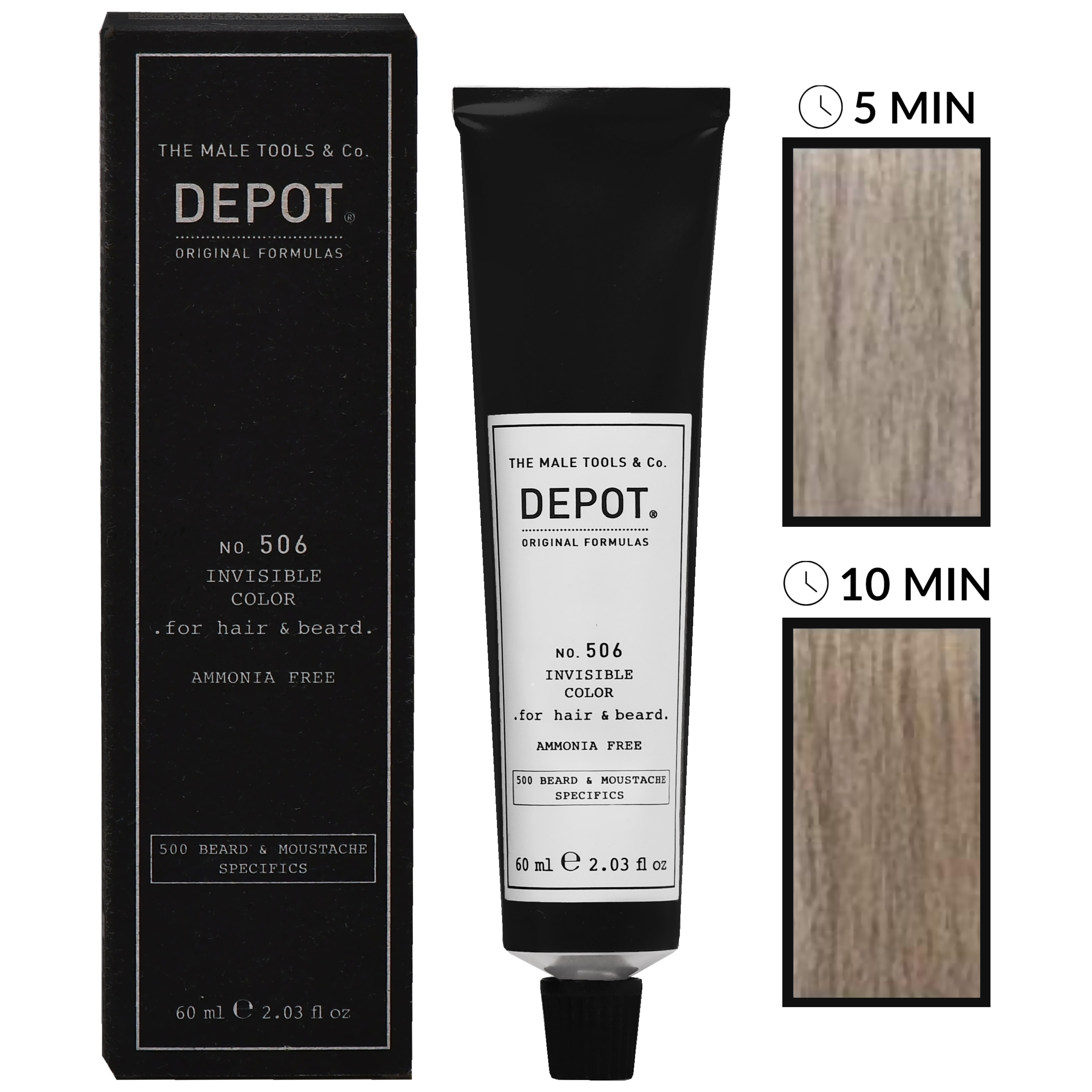 Depot NO. 506 Invisible Color – krem koloryzujący do włosów i brody bez amoniaku, 60ml Natural Titanium | Jasny Naturalny Popiel