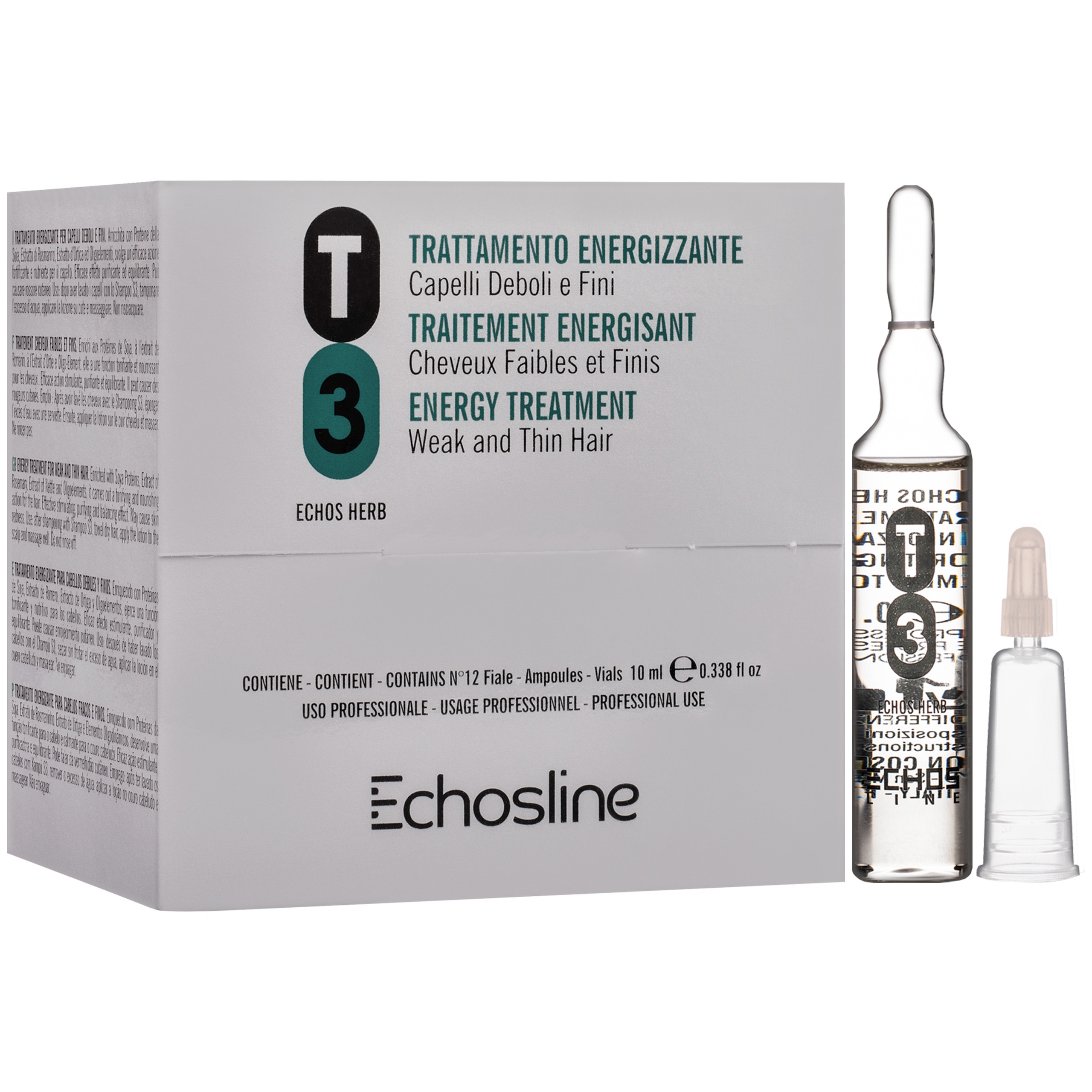 Image of Echosline T3 Energy Treatment – kuracja w ampułkach przeciwko wypadaniu włosów, 12x10ml