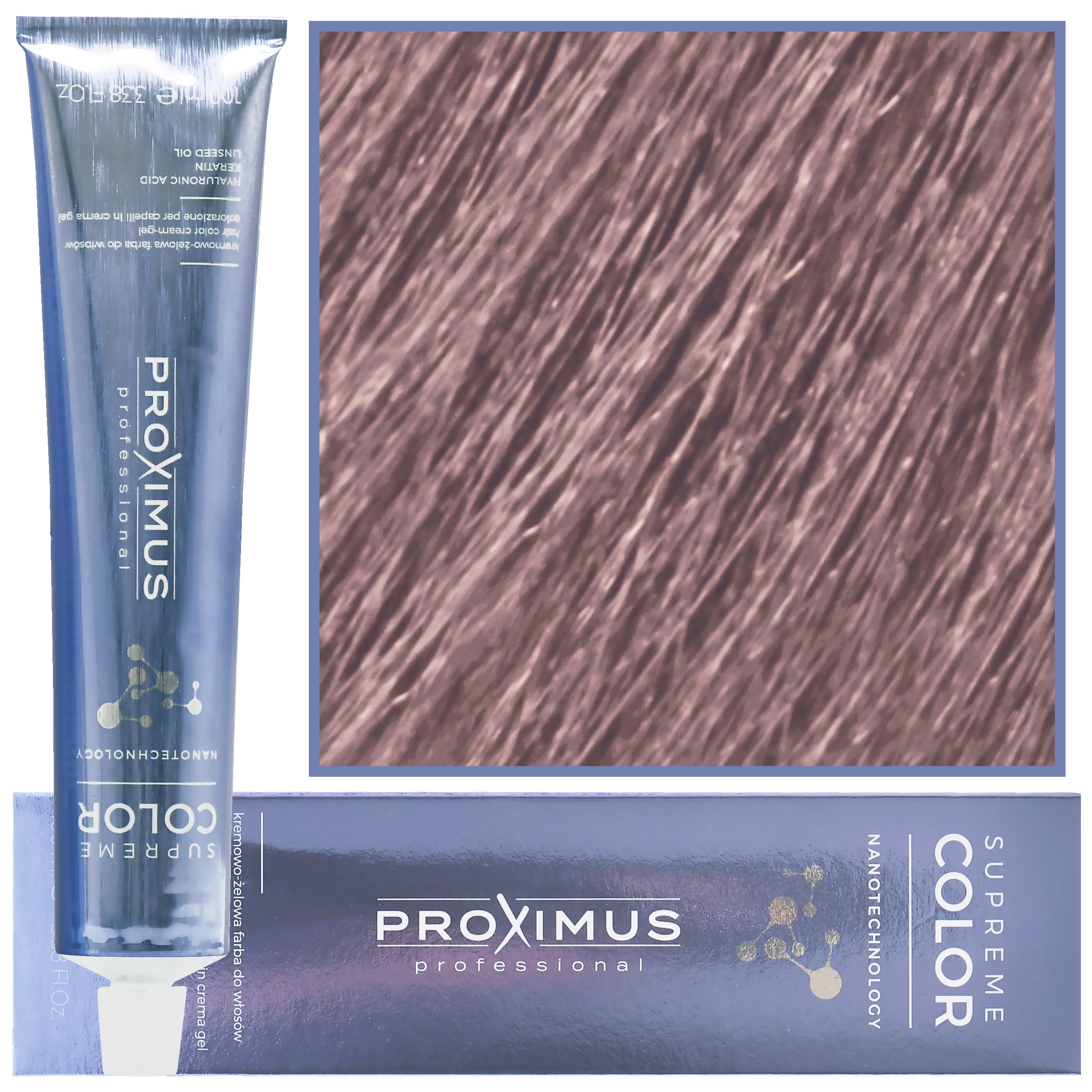 Image of Proximus Supreme Color Nanotechnology – profesjonalna farba do włosów z kwasem hialuronowym, 100ml 8,21 | Jasny Fioletowo Popielaty Blond