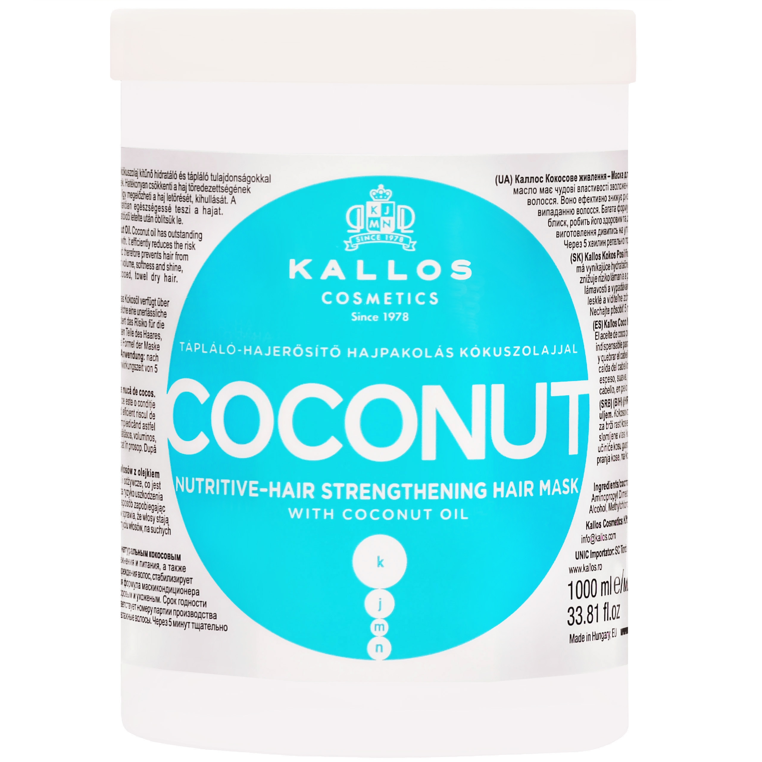 Image of Kallos Coconut Nutritive Strengt Mask - wzmacniająca maska do włosów zniszczonych, 1000ml