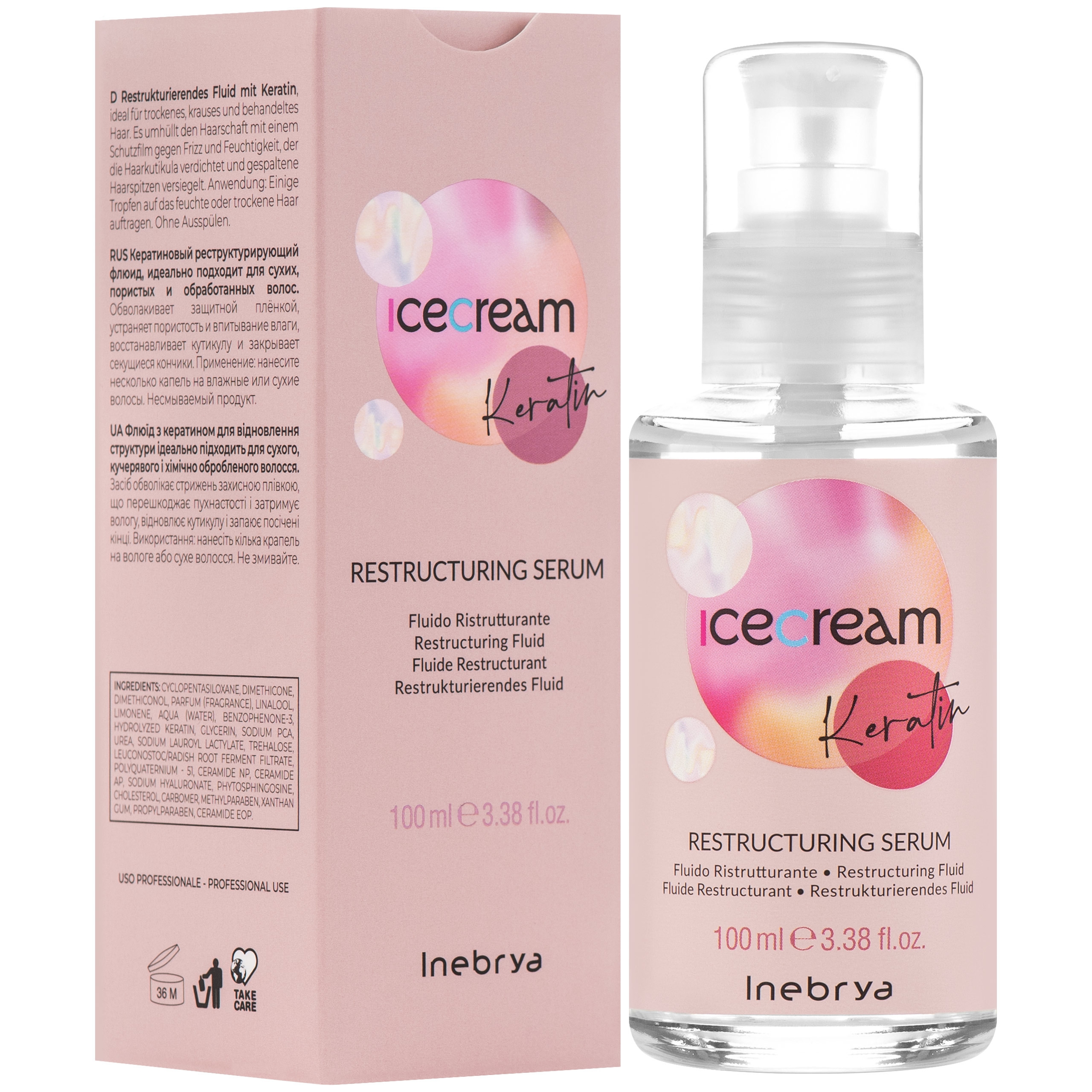 Image of Inebrya Ice Cream Restructuring - serum do włosów suchych i puszących się, 100ml