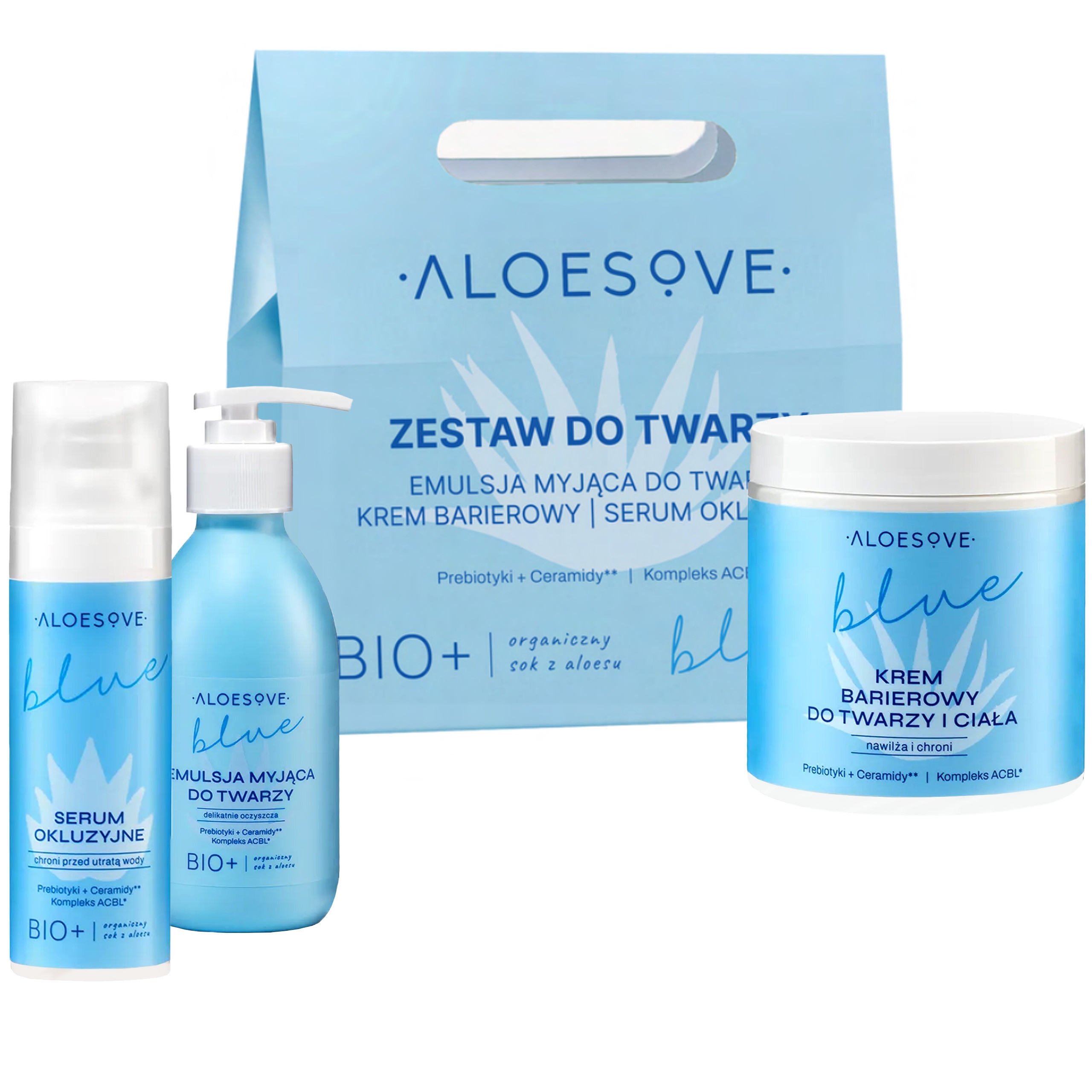 Image of Aloesove Blue zestaw do twarzy - emulsja myjąca 190ml + serum 30ml + krem 250ml