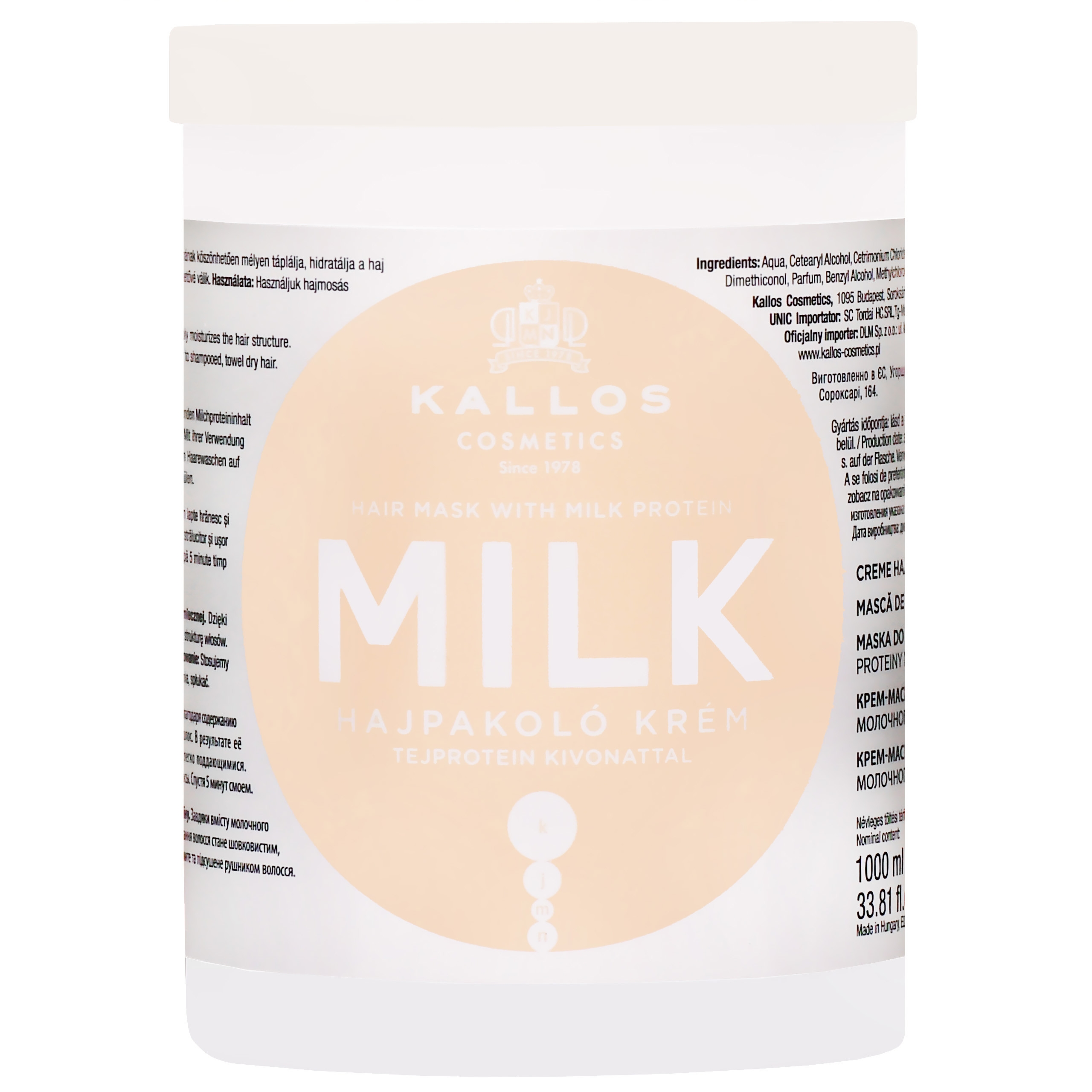 Image of Kallos Milk Protein Mask - maska regenerująca do włosów z proteinami mleka, 1000ml