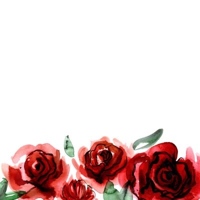 obraz słodkie akwarela czerwone róże. zaproszenie. kartka ślubna. kartka urodzinowa.