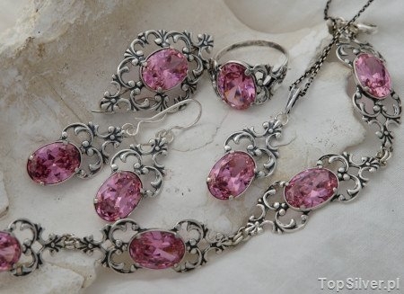 Image of CAMPO - srebrny komplet z różowym kryształem