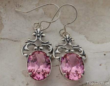 Image of CAMPO - srebrne kolczyki z różowym kryształem