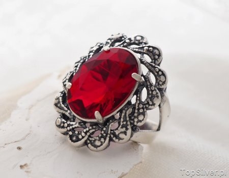 Image of CASTELLON - srebrny pierścień z rubinem