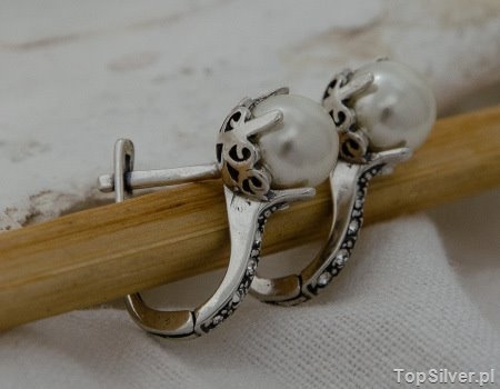 Image of ALLI - srebrne kolczyki z perła i kryształkami