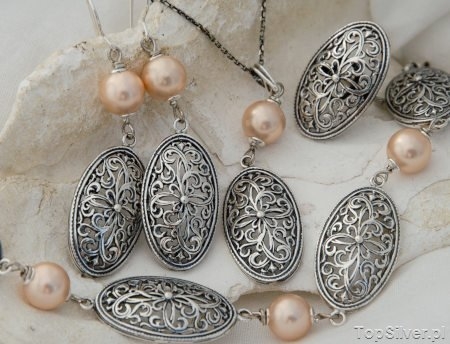 Image of APULIA - srebrny komplet biżuterii z perłami