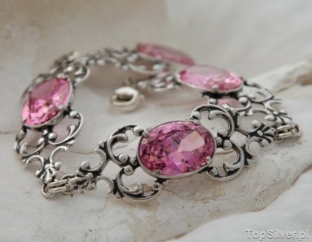 Image of CAMPO - srebrna bransoletka z różowym kryształem