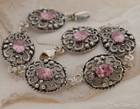 Image of MARGE - srebrna bransoletka z różowym kryształem