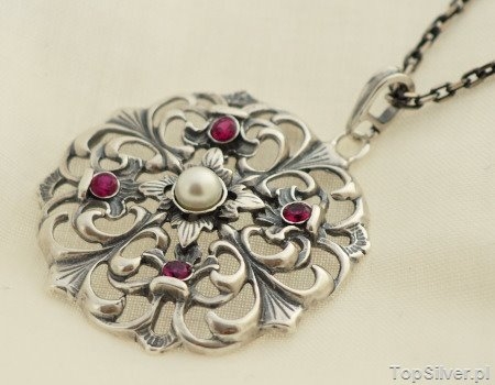 Image of DOROTA - srebrny wisior perła i rubiny