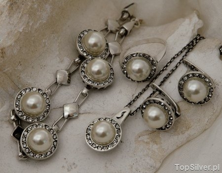 Image of ADRIA - srebrny komplet perły i kryształy