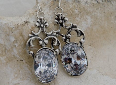 Image of AGIRA - srebrne kolczyki z kryształem Swarovskiego