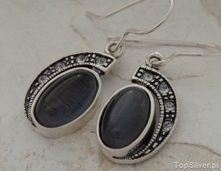 Image of PONTI - srebrne kolczyki z kocim okiem i kryształami