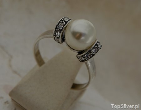 Image of CANNES - srebrny pierścionek perła i kryształy