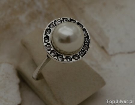 Image of ADRIA - srebrny pierścionek perła i kryształy