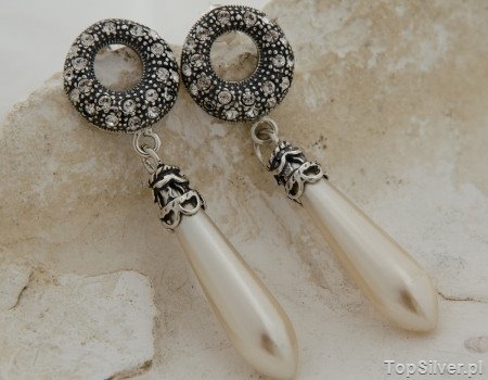 Image of SOCIETA - srebrne kolczyki perła i kryształy