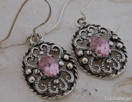 Image of MARGE - srebrne kolczyki z różowym kryształem